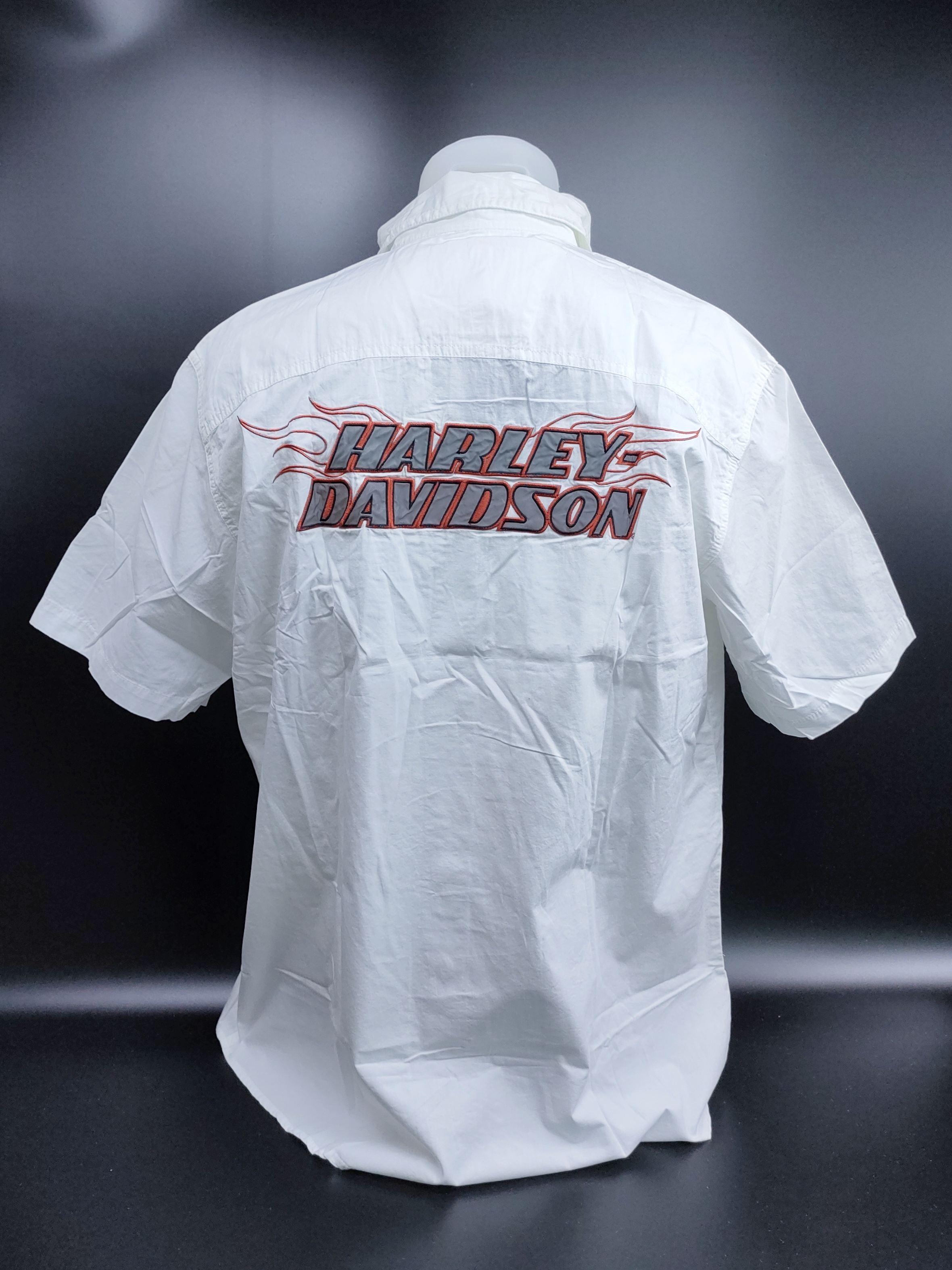 Shirt H-D แขนสั้นลายปัก #96471 สีขาว ไซส์ XL