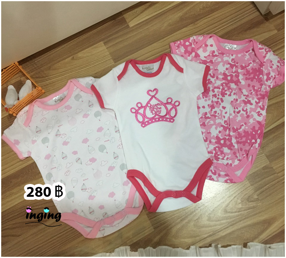 BS001_[Size-6-9-สีชมพูลายมงกุฎ]_ชุดเซ็ตบอดี้สูท-แพ๊ก3ตัว