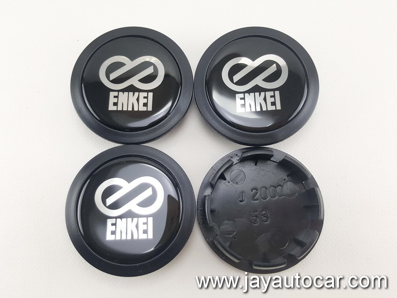 ฝาล้อรถยนต์ สำหรับ ล้อแม็ก สติ๊กเกอร์เรซิ่น ENKEI สีดำ ขนาด 58 มิล 1ชุด 4ชิ้น 58mm.