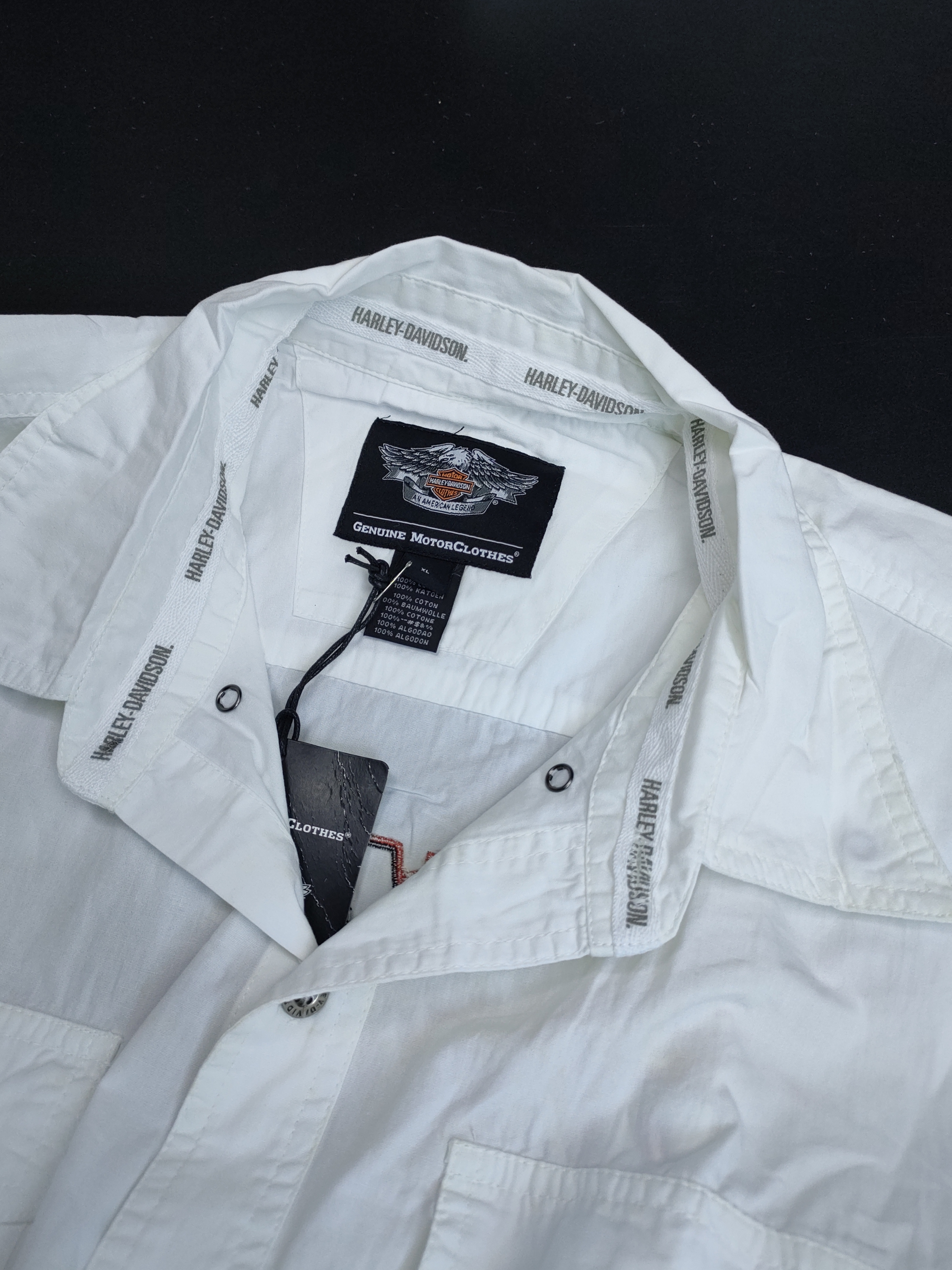 Shirt H-D แขนสั้นลายปัก #96471 สีขาว ไซส์ XL