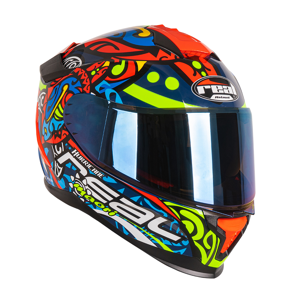หมวกกันน็อคเต็มใบ หมวกกันน็อค Real Helmets รุ่น Hurricane Maori สีน้ำเงิน-แดง