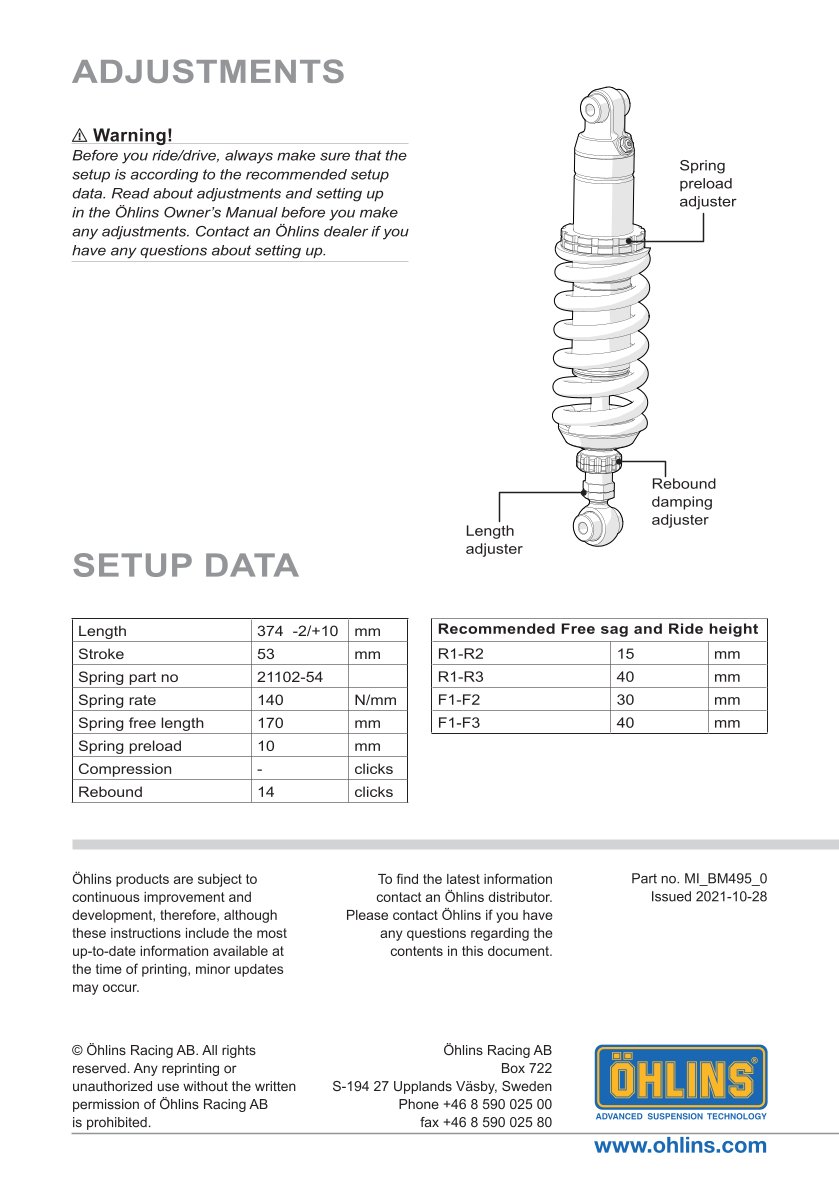 โช๊คหลังแต่ง Ohlins BM495 For BMW R nineT Scrambler ปี 2021-2023