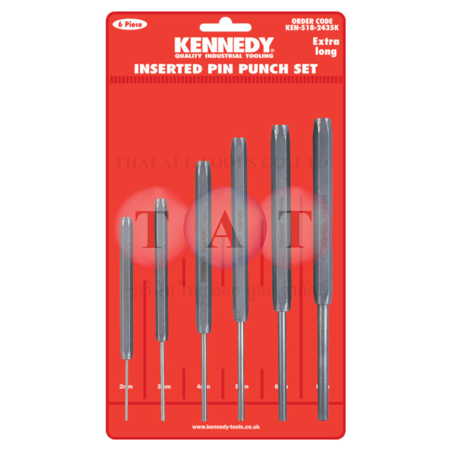 Kennedy.EX/LENGTH INSERTED PIN PUNCHES 6-PCE SET
