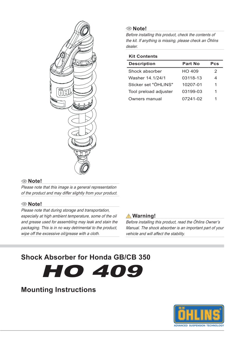 โช๊คหลังแต่ง Ohlins HO409 For Honda GB/CB 350 ปี 2023-2024