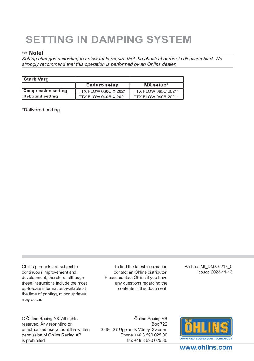 โช๊คหลังแต่ง Ohlins DMX0217 For Stark VARG 2023