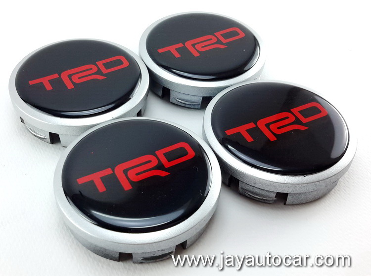 ฝาล้อรถยนต์ TOYOTA สำหรับ ล้อแม็ก สติ๊กเกอร์ TRD ตัวหนังสือสีแดงพื้นดำ ขนาด 56 มิล 1ชุด 4ชิ้น