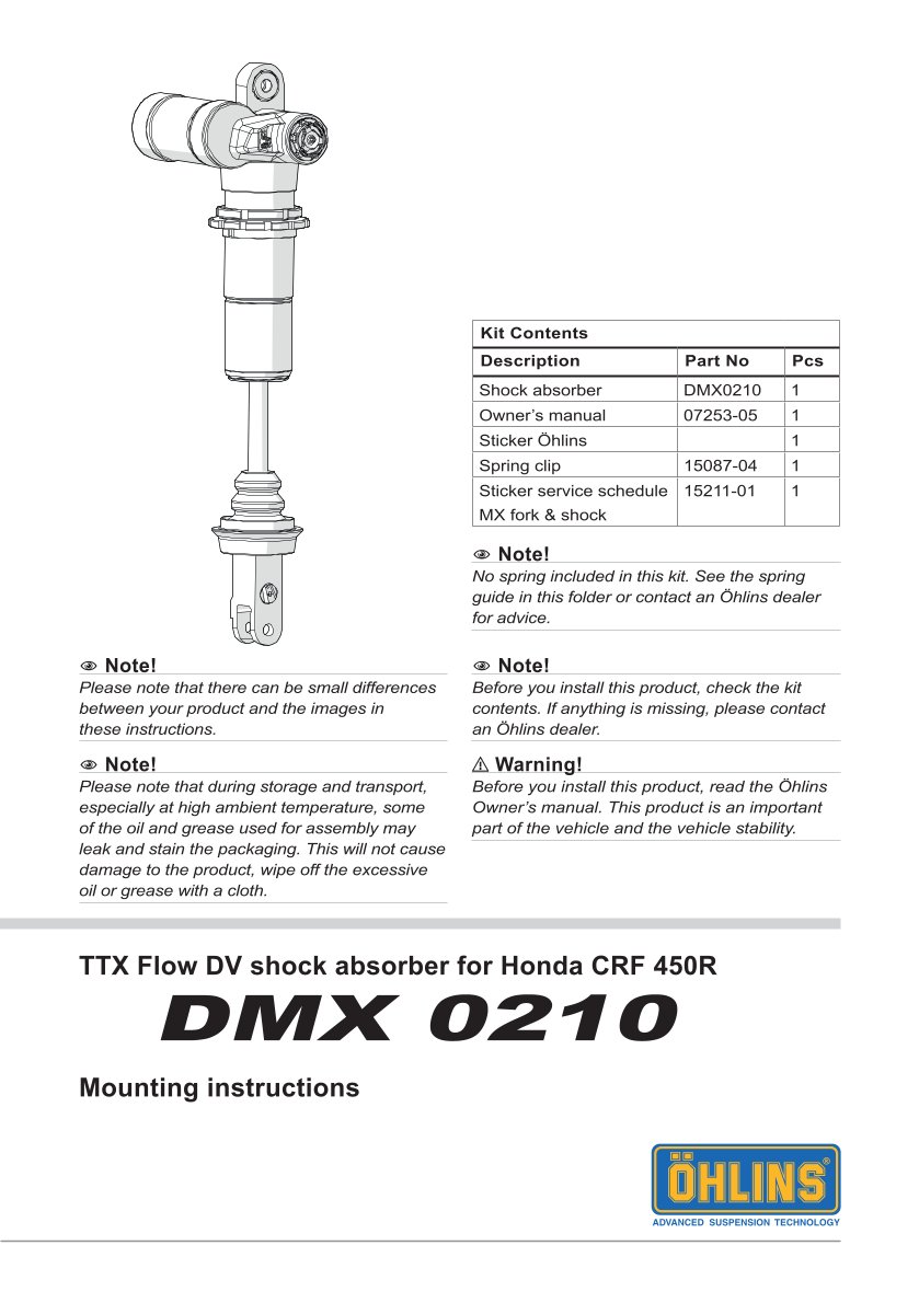 โช๊คหลังแต่ง Ohlins DMX0210 For Honda CRF 450R ปี 2021-2024