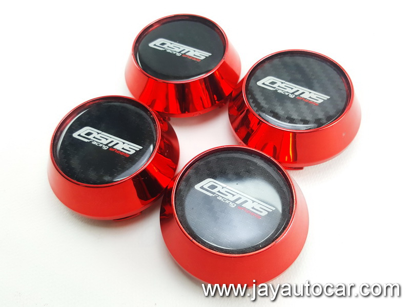 ฝาล้อรถยนต์ แม็กแต่ง ฝาล้อแม็ก ขนาด 63.5 มิล โลโก้ COSMIS RACING WHEELS สีแดง 1ชุด 4ชิ้น 63.5mm.