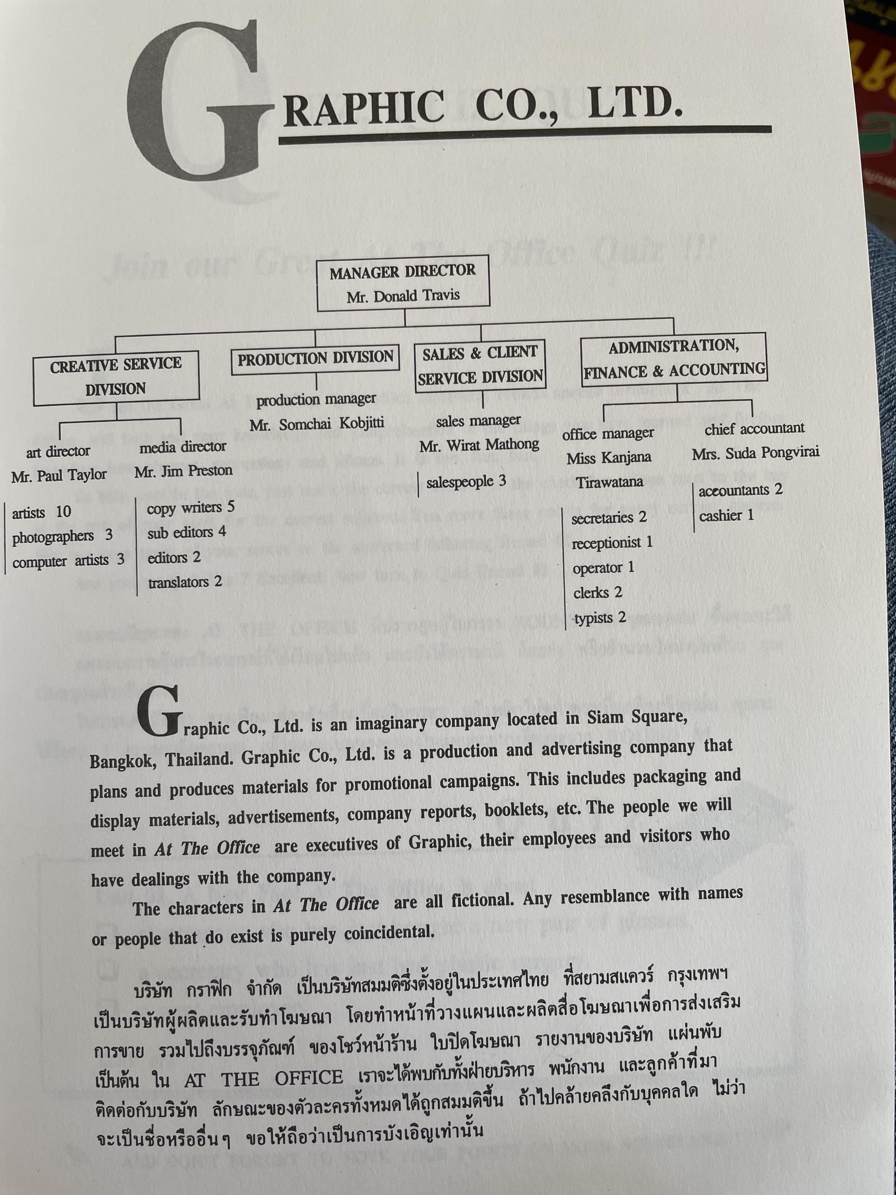 AT THE OFFICE. an English guide for the office staff. คู่มือสำหรับเลขาธิการ พนักงานต้อนรับ-รับโทรศัพท์ ฯลฯ โดย Robert Liesenborghs 2,800 กรัม