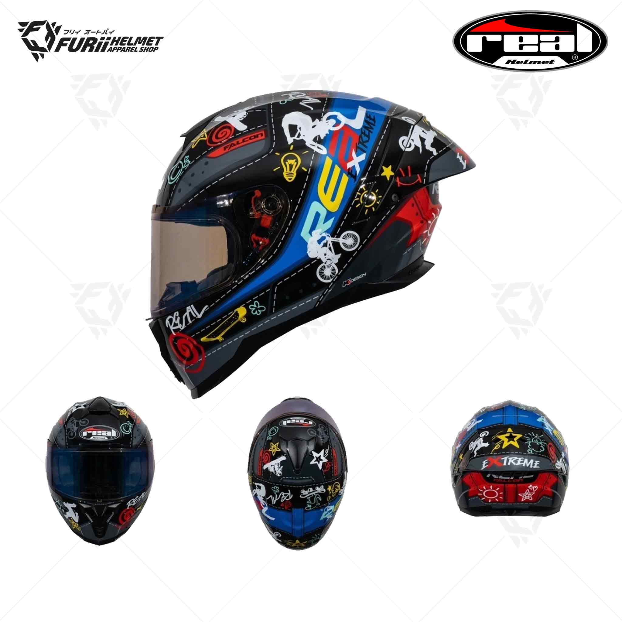 หมวกกันน็อค Real Falcon Extreme Black-Blue