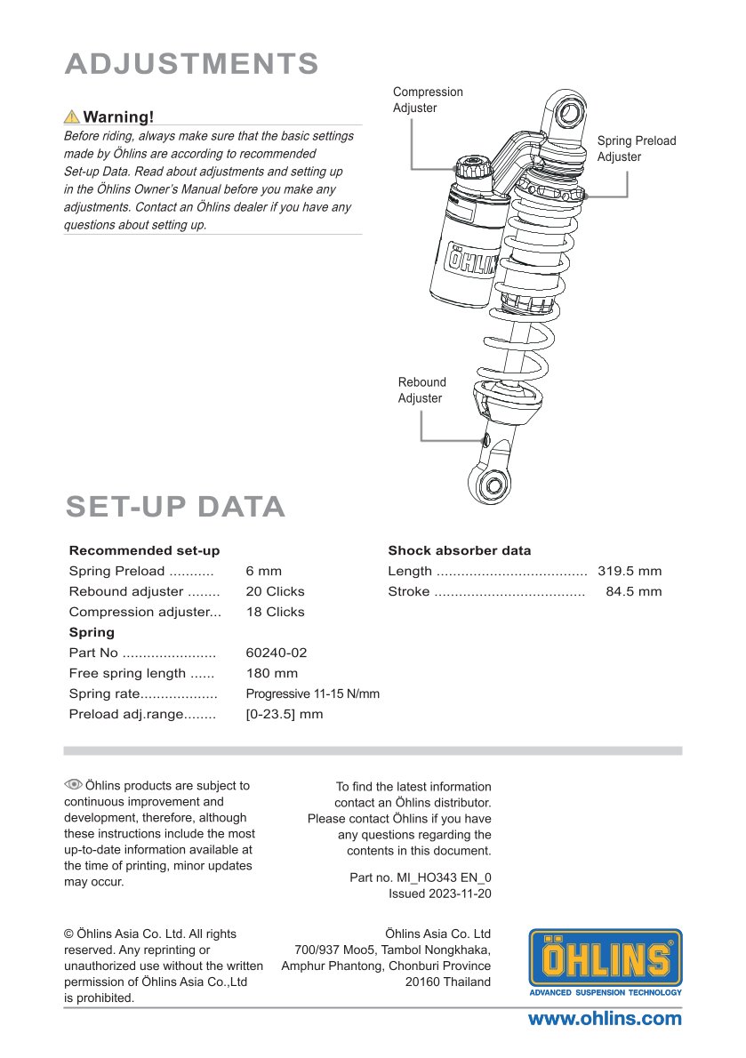 โช๊คหลังแต่ง Ohlins HO343 For Honda Wave 125i ปี 2023