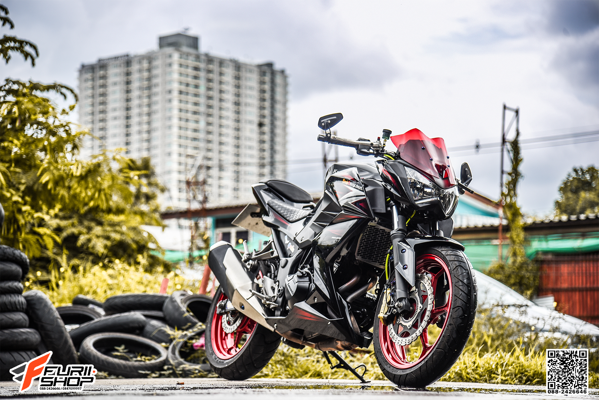 สายHEL KAWASAKI Z300 เดินทางเดิม หน้า สายสีเขียว หัวเบนโจสีน้ำเงิน