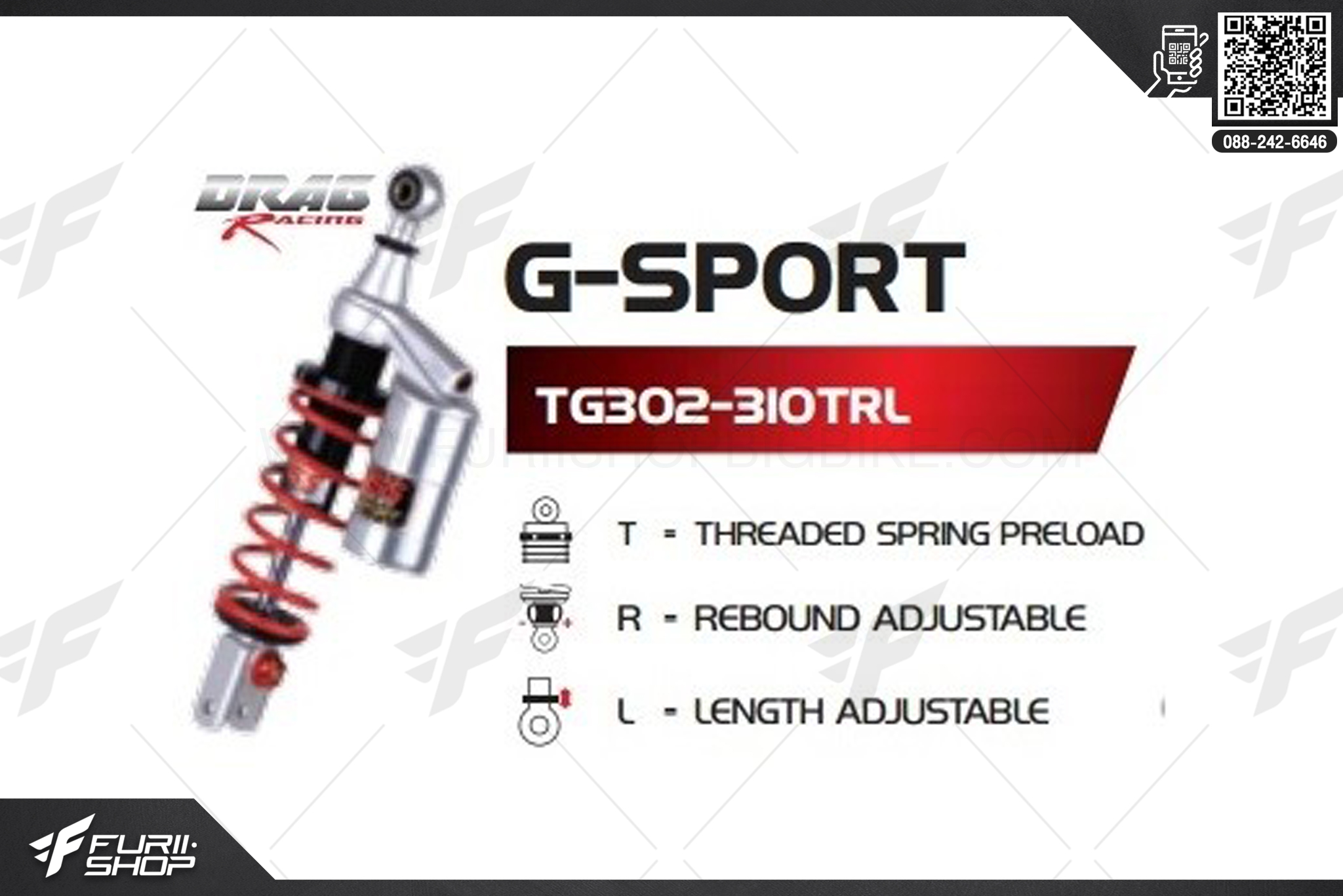 โช้ค YSS TG302-310TRL-12 for Drag G-Sport Honda pcx150 2014