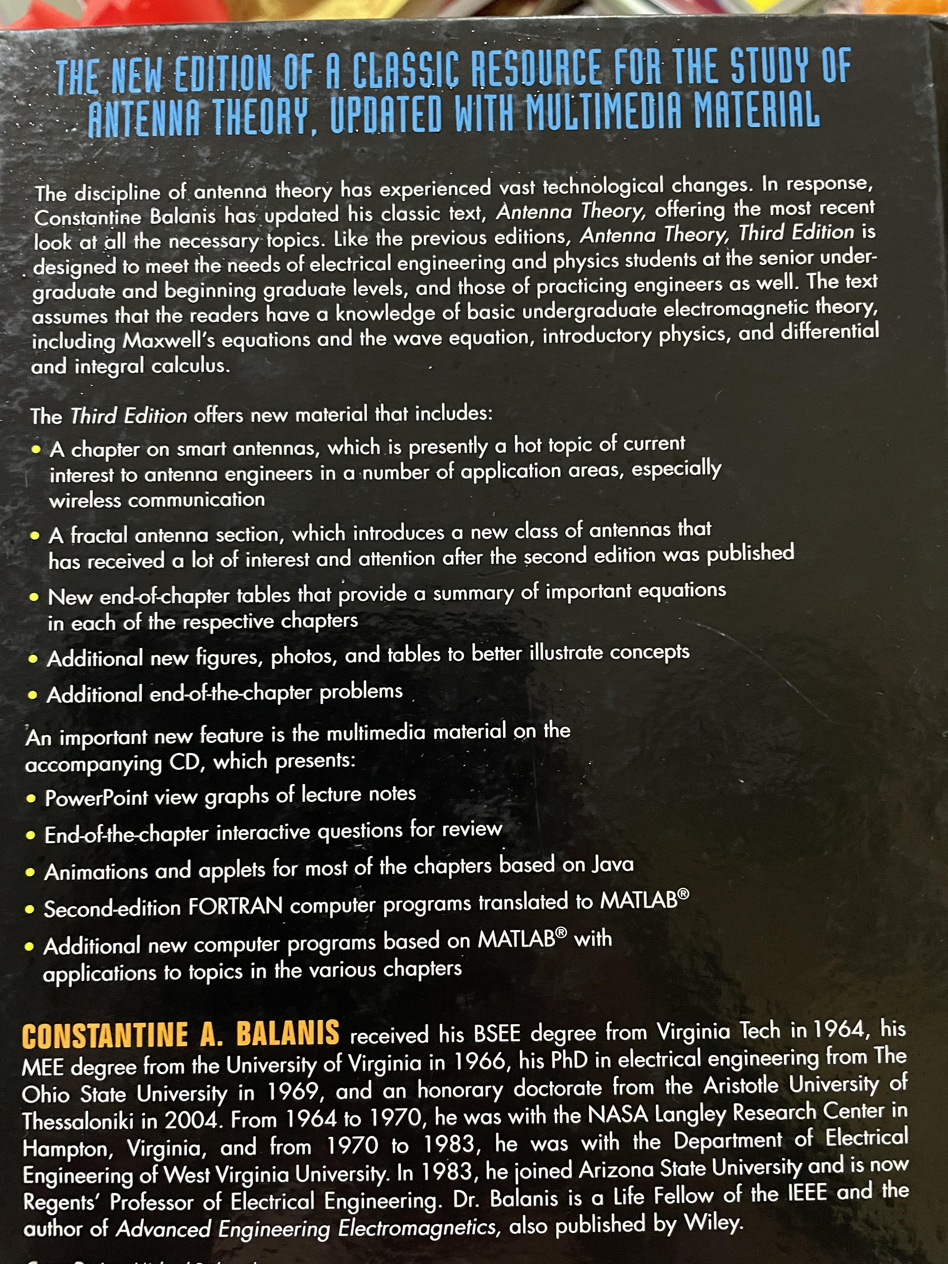 ANTENNA THEORY. ANALYSIS AND DESIGN. WITH MULTIMEDIA CD. พิมพ์ครั้งที่สาม ผู้เขียน Constantine A. BALANIS. พิมพ์ครั้งที่สาม 0 กก.