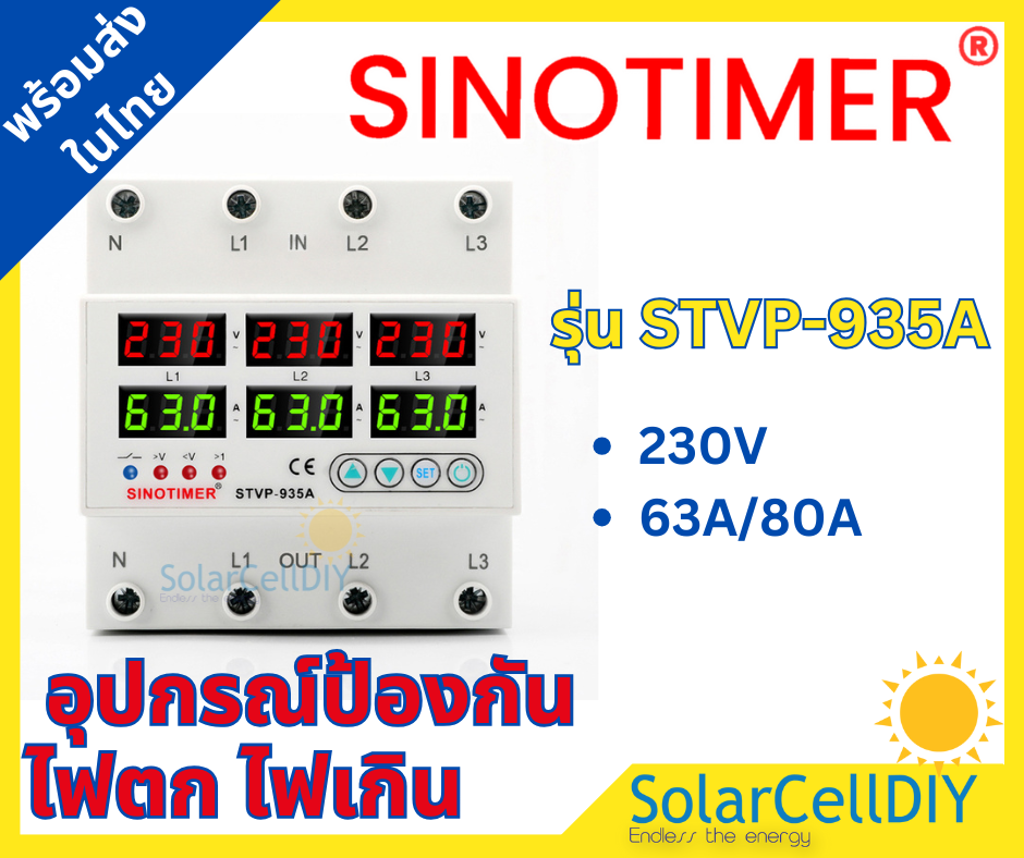 SINOTIMER SVP-935A 3 Phase AC 220V (60A / 80A)การวัดเบรกเกอร์ จับเวลาแบบเรียลไทม์พร้อมอุณหภูมิปัจจุบัน