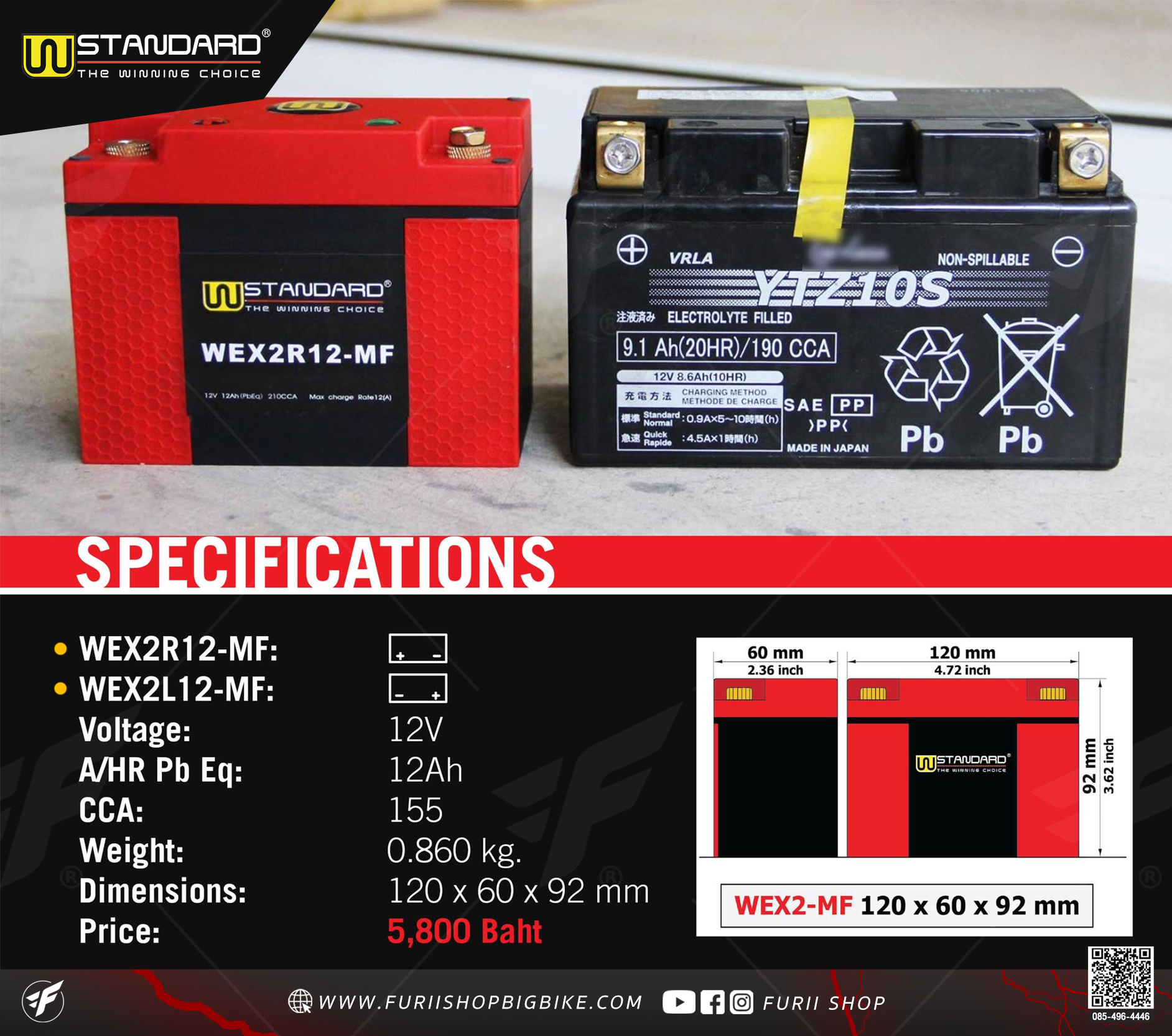 แบตเตอรี่ W-Standard WEX2L12 & WEX2R12