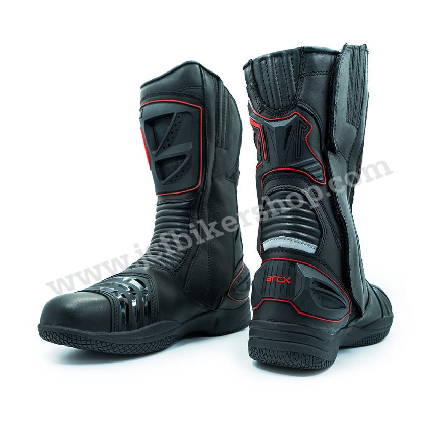 รองเท้าขี่มอเตอร์ไซค์ รองเท้าขับมอไซ รองเท้าขับbigbike รองเท้าARCX L60566 Black/Red วัสดุหนังวัวแท้+กันน้ำได้ดี