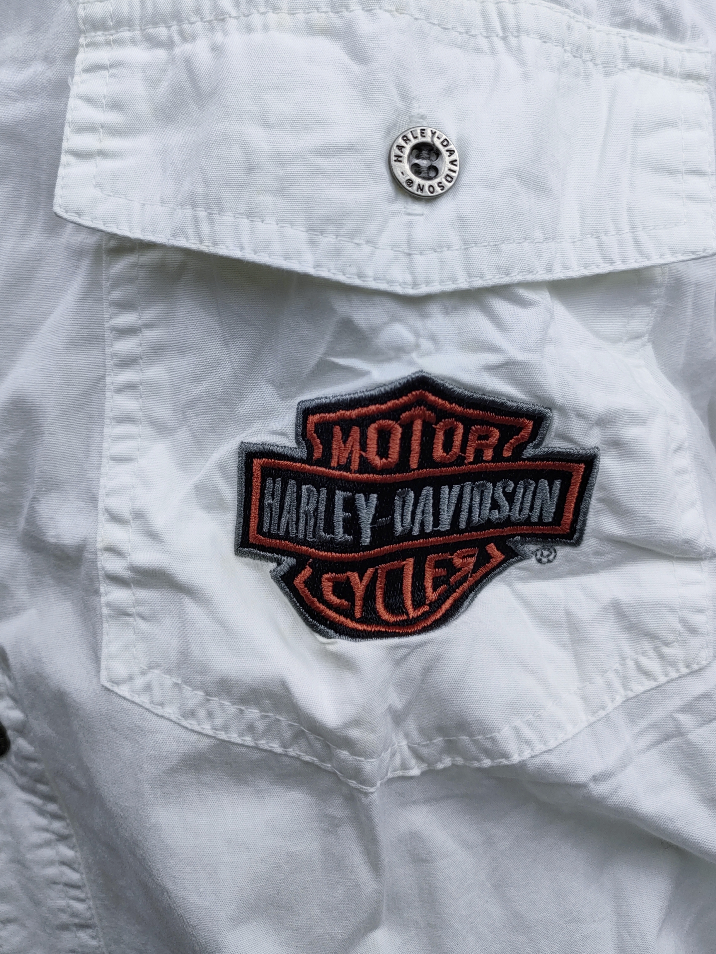 Shirt H-D แขนสั้นลายปัก #96471 สีขาว ไซส์ XL