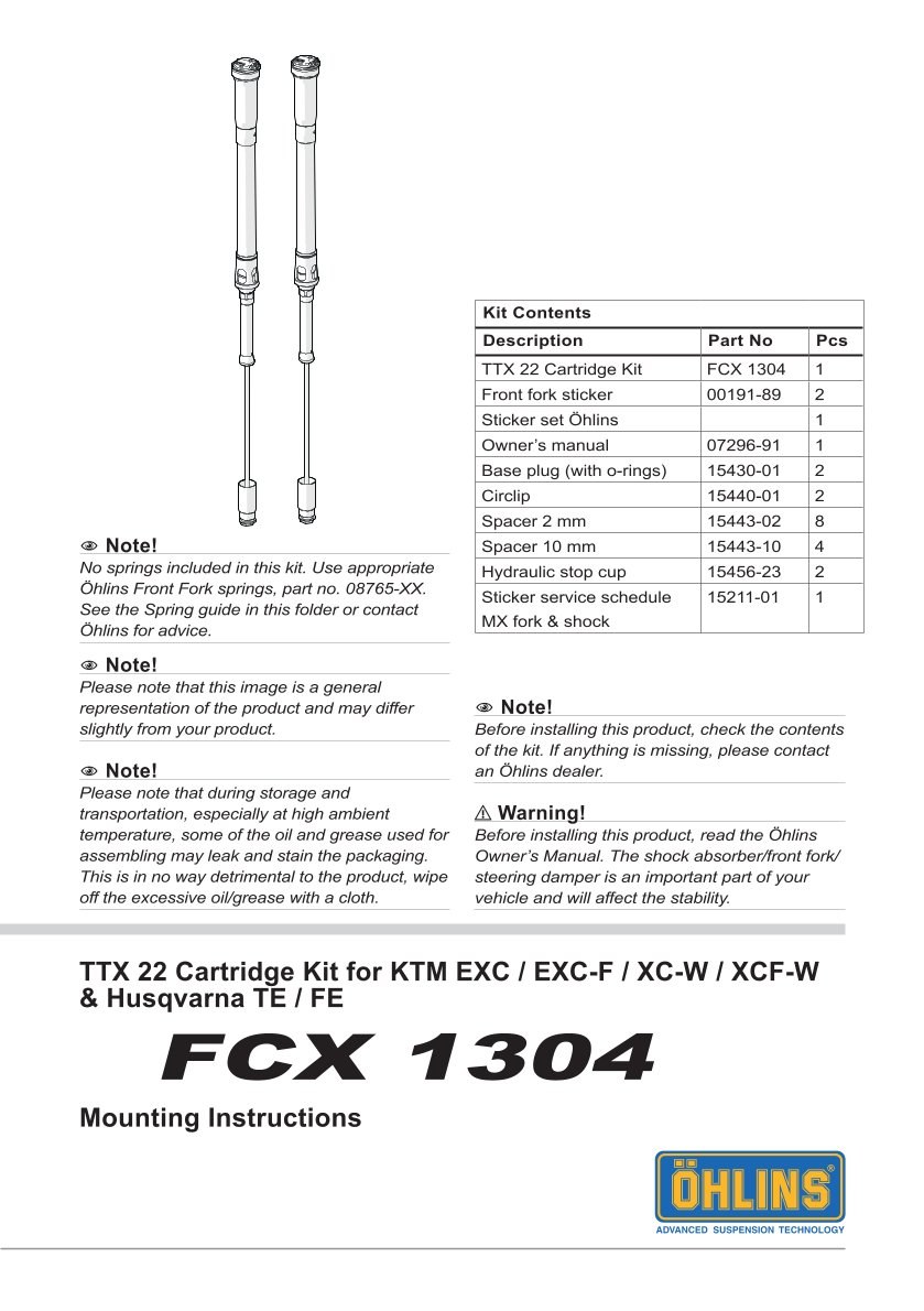 สปริงโช้คหน้า Ohlins FCX1304 For Husqvarna FE 501 2024