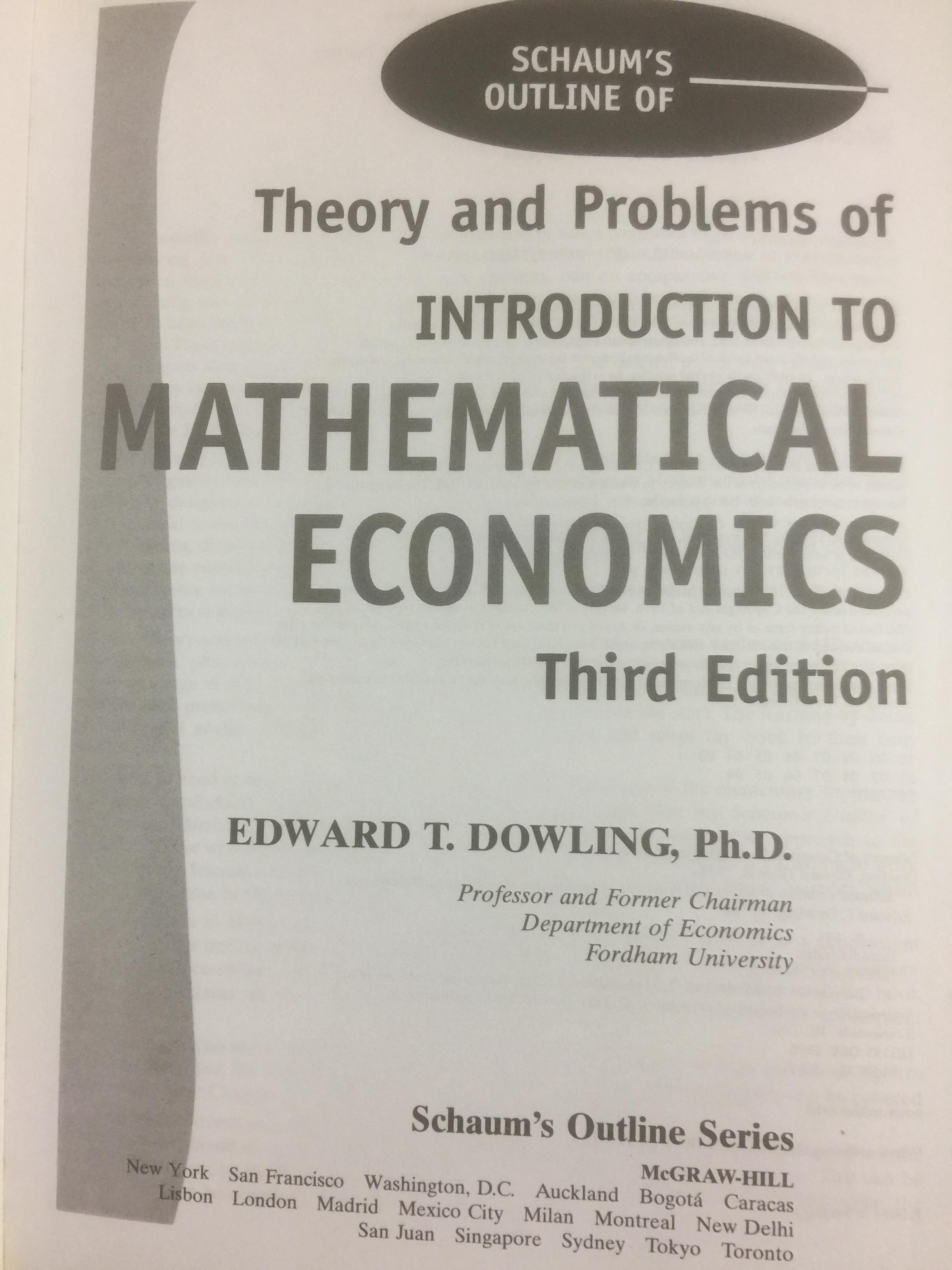 Introduction To MATHEMATICAL ECONOMICS พิมพ์ครั้งที่สาม ผู้เขียน Edward T.Dowling 0 กก.