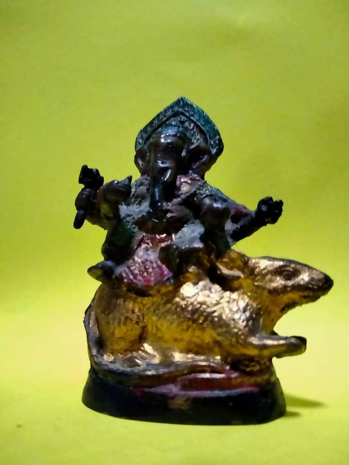 พระพิฆเนศปางนั่งหนู 4 กร องค์เล็ก งานทองเหลือง