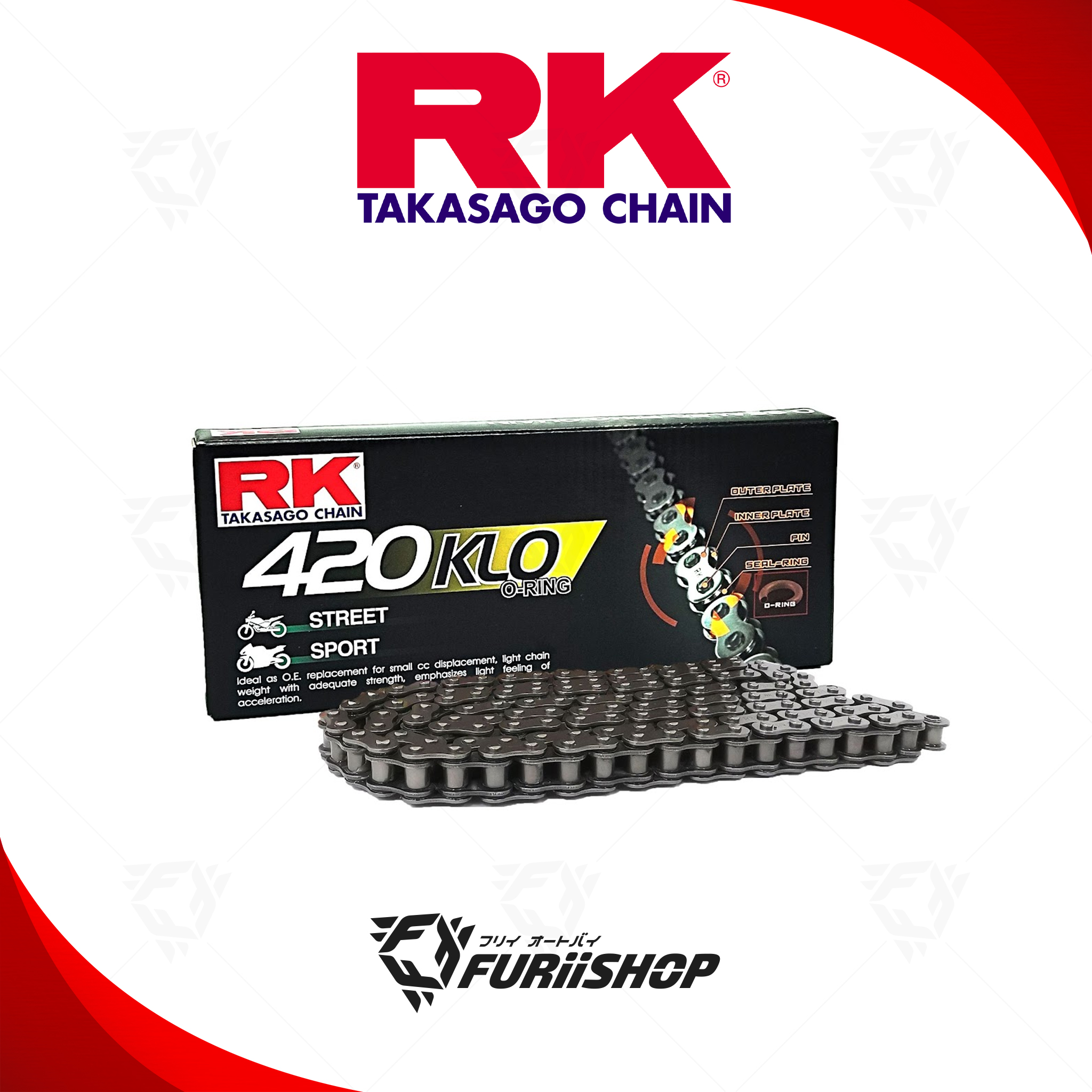 โซ่ RK แท้ 420KLO O-Ring Chain 420KLO-120L (สีเงิน) สำหรับรถมอเตอร์ไซค์ 150cc
