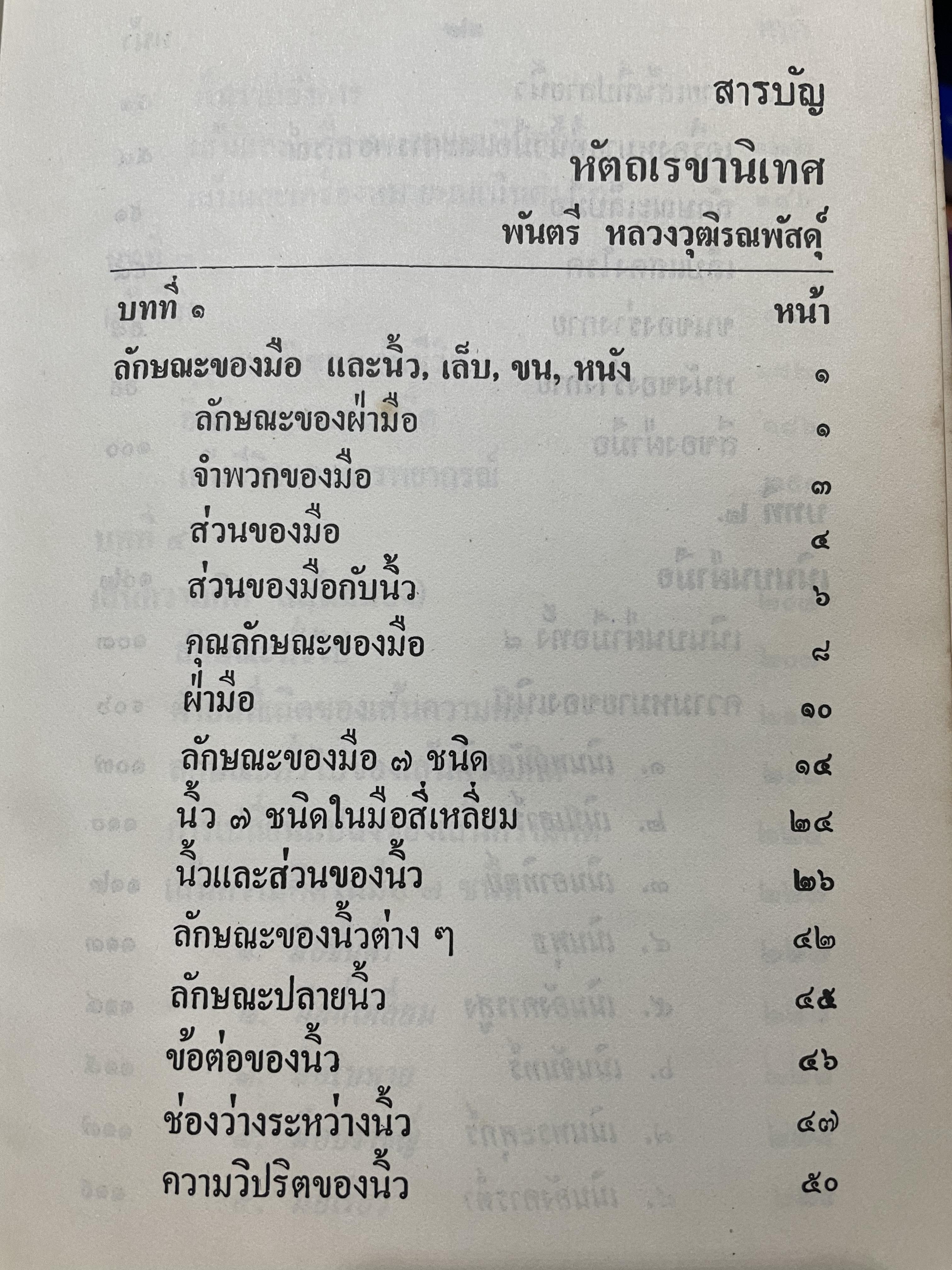 ตำรา หัตถเรขานิเทศ ตำราดูลายมือฉบับละเอียดพิศดาร สามรถใช้ทำนายได้ง่ายและแม่นยำ มีวิธีการดูลักษณะเสียงพูดของ หญิง-ชาย ประกอบด้วยภาพไม่น่อยกว่า 800 ภาพ เียนด้วยตนเอง ตั้งแต่ไม่รู้เลย จนถึงขั้นพยากรณีได้ ผู้เขียน พันตรี หลวงวุฒิรณพัสดุ์ 3 กก.