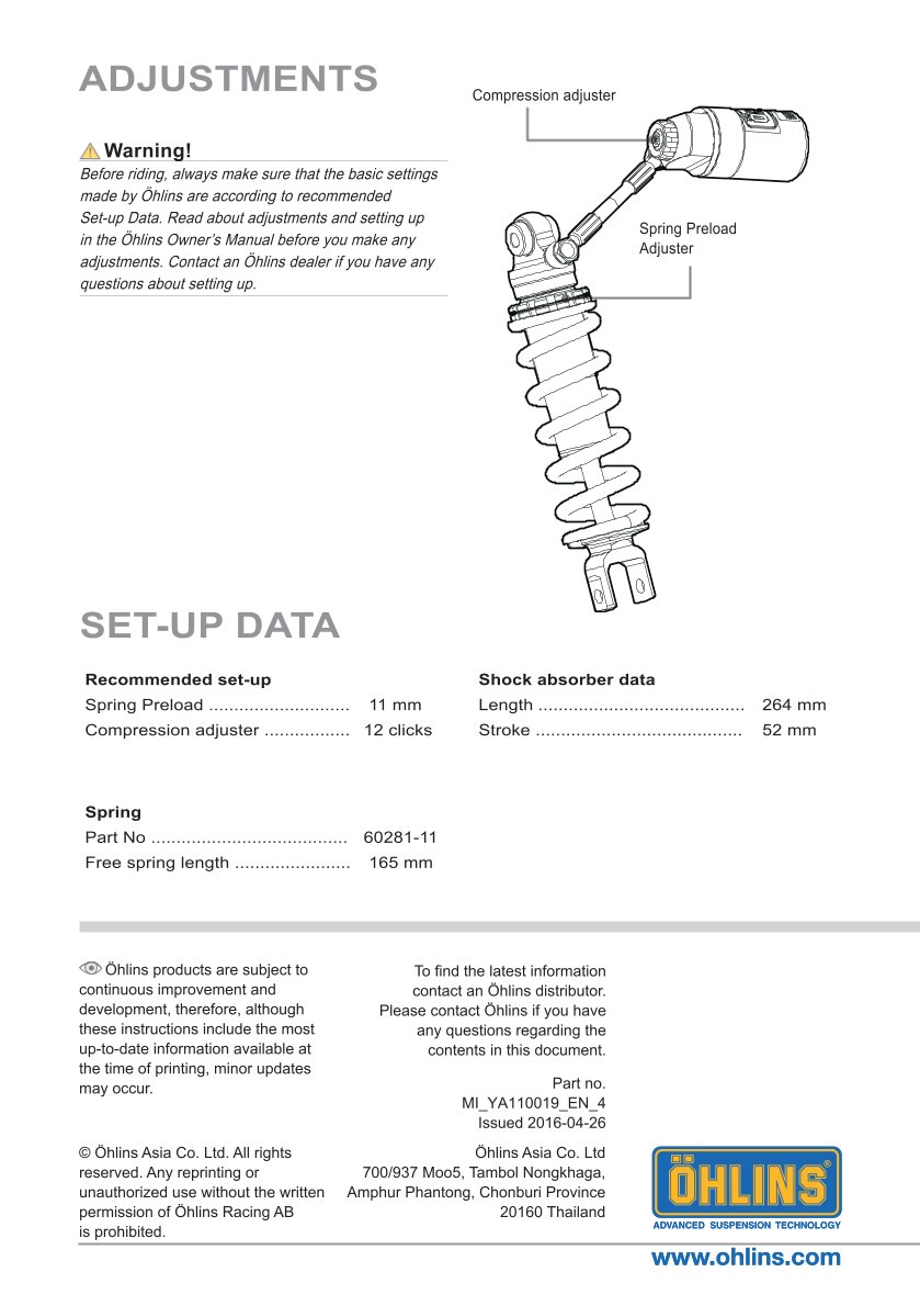โช๊คหลังแต่ง Ohlins HO110019 For Honda Wave 110 ปี 2014