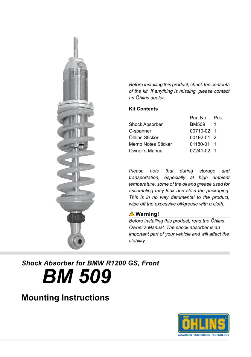 โช๊คหลังแต่ง Ohlins BM509 For BMW R 1200 GS ปี 2004-2012