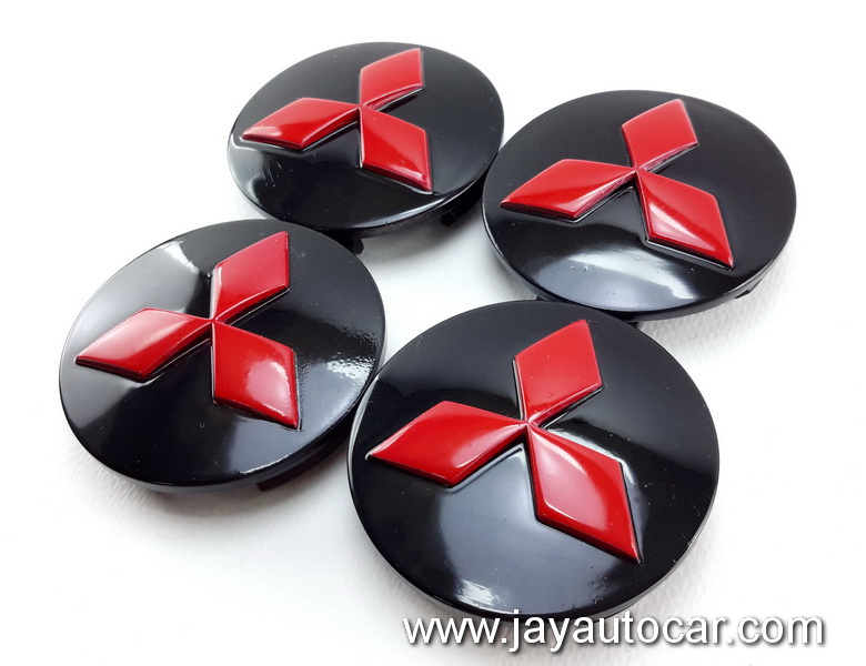 ฝาล้อรถยนต์ ฝาล้อแม็กซ์ ฝาล้อแต่ง MITSUBISHI สำหรับ ล้อแม็ก เดิม แท้ พื้นดำ โลโก้สีแดง 1ชุด 4ชิ้น ไซต์มาตรฐาน