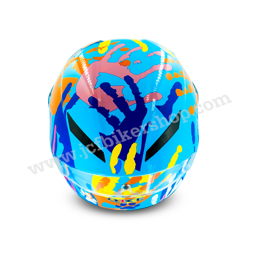 หมวกกันน็อค QKE สีฟ้า-ลายมือ