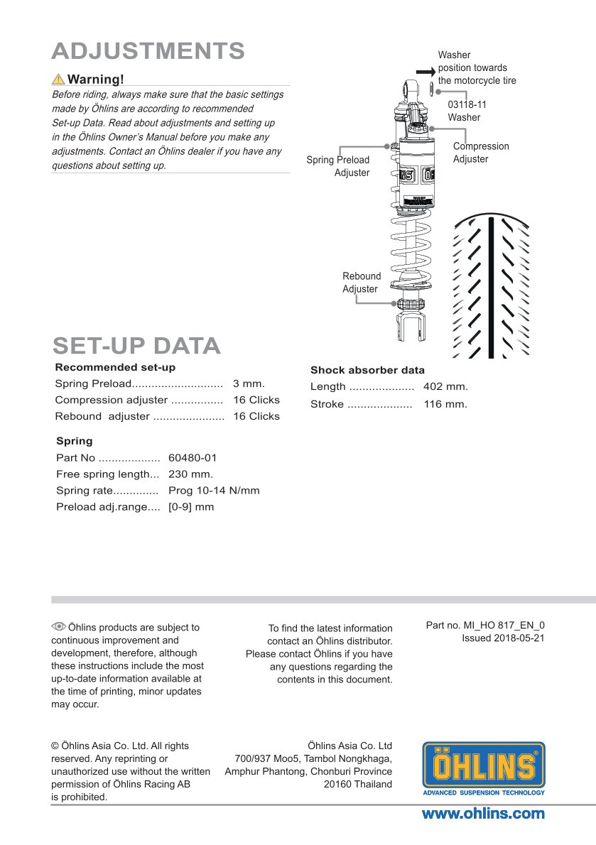 โช๊คหลังแต่ง Ohlins HO817 For Honda SH 300 ปี 2017-2020
