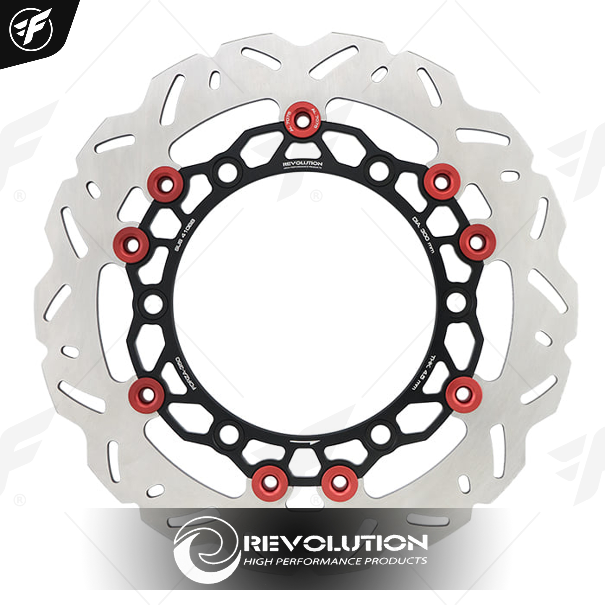 จานดิสเบรคหน้า ลายหยัก 4.5mm REVOLUTION V3 FORZA-300/350 จาน300mm ดำหมุดแดง