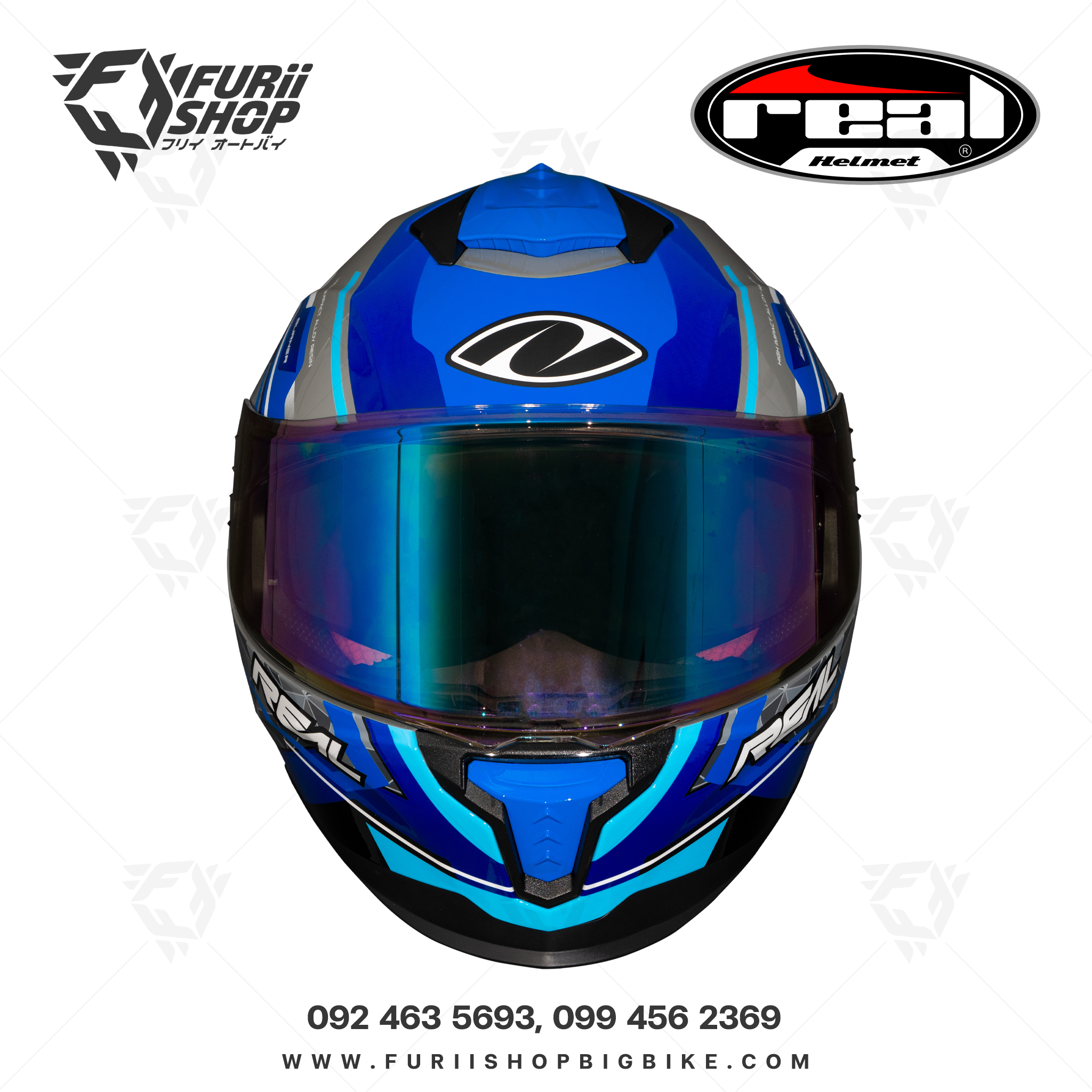 หมวกกันน็อคเต็มใบ Real : Hurricane Burner น้ำเงิน-เทา