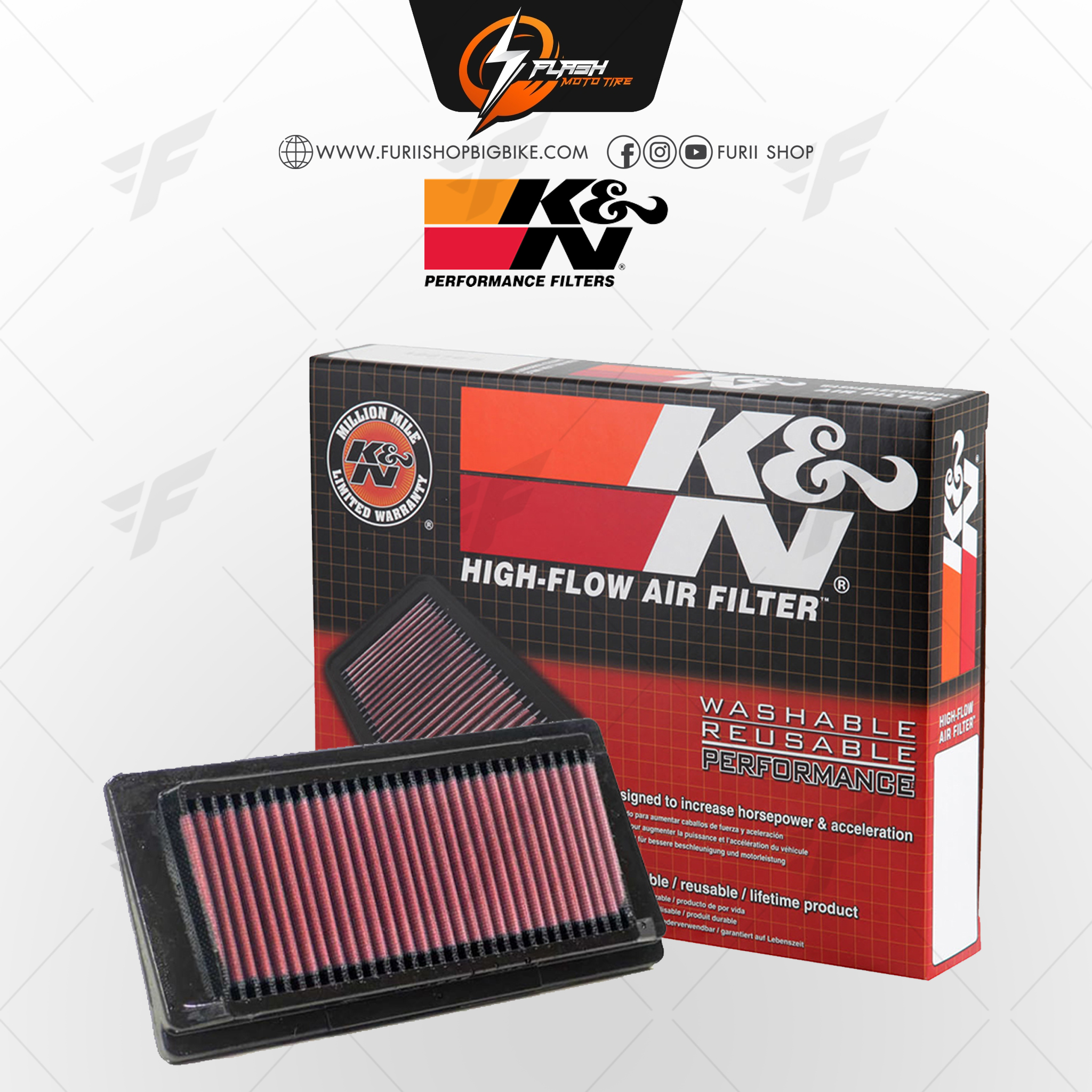 กรองอากาศ K&N สำหรับ YAMAHA