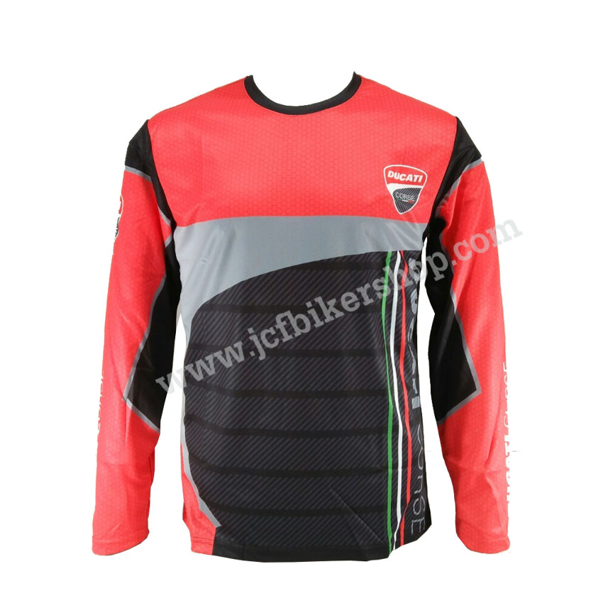 เสื้อยืดขี่มอเตอร์ไซค์ เสื้อยืดมอเตอร์ไซค์ เสื้อแขนยาว DUCATI JT-553L เนื้อผ้าไมโคไฟเบอร์มีประสิทธิภาพในการซับเหงื่อสูงไม่เหนียวติดตัว