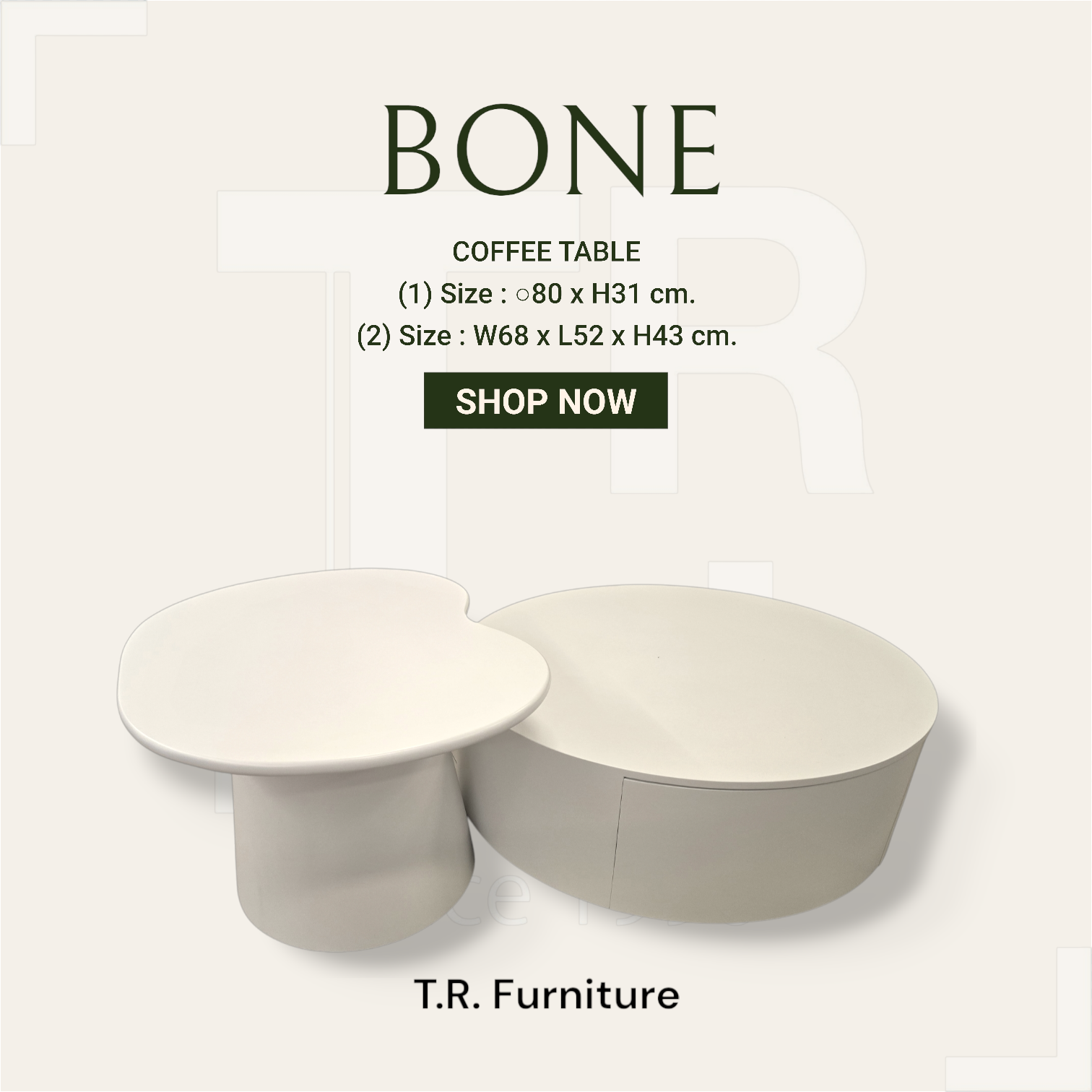 โต๊ะกลาง รุ่น Bone สีขาว 1 ชุด = 2 ตัว