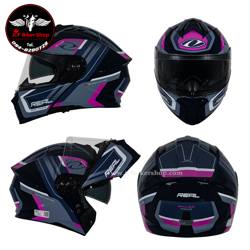 หมวกกันน็อคเต็มใบเปิดคางได้ Real Helmets ATLAS STRATUS หมวกกันน็อค Flip-Up สไตล์สปอร์ต ยกคางได้ เท่ล้ำทุกมุมมอง