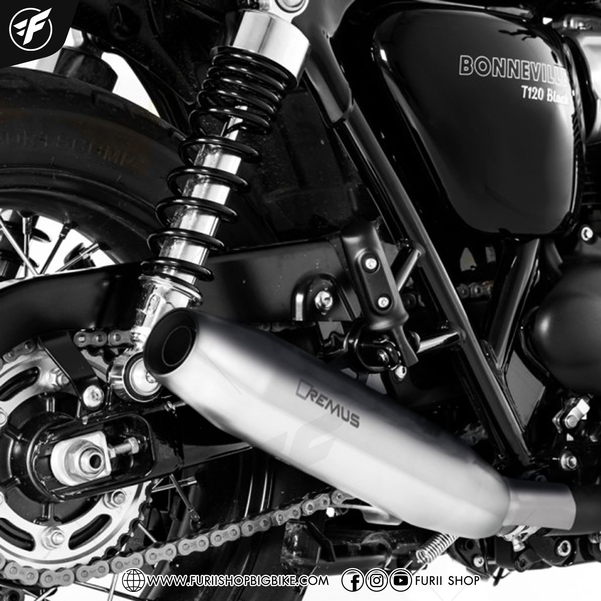 ท่อ REMUS SLIP ON CHROME FOR Triumph T100 2017-2021 Bonneville