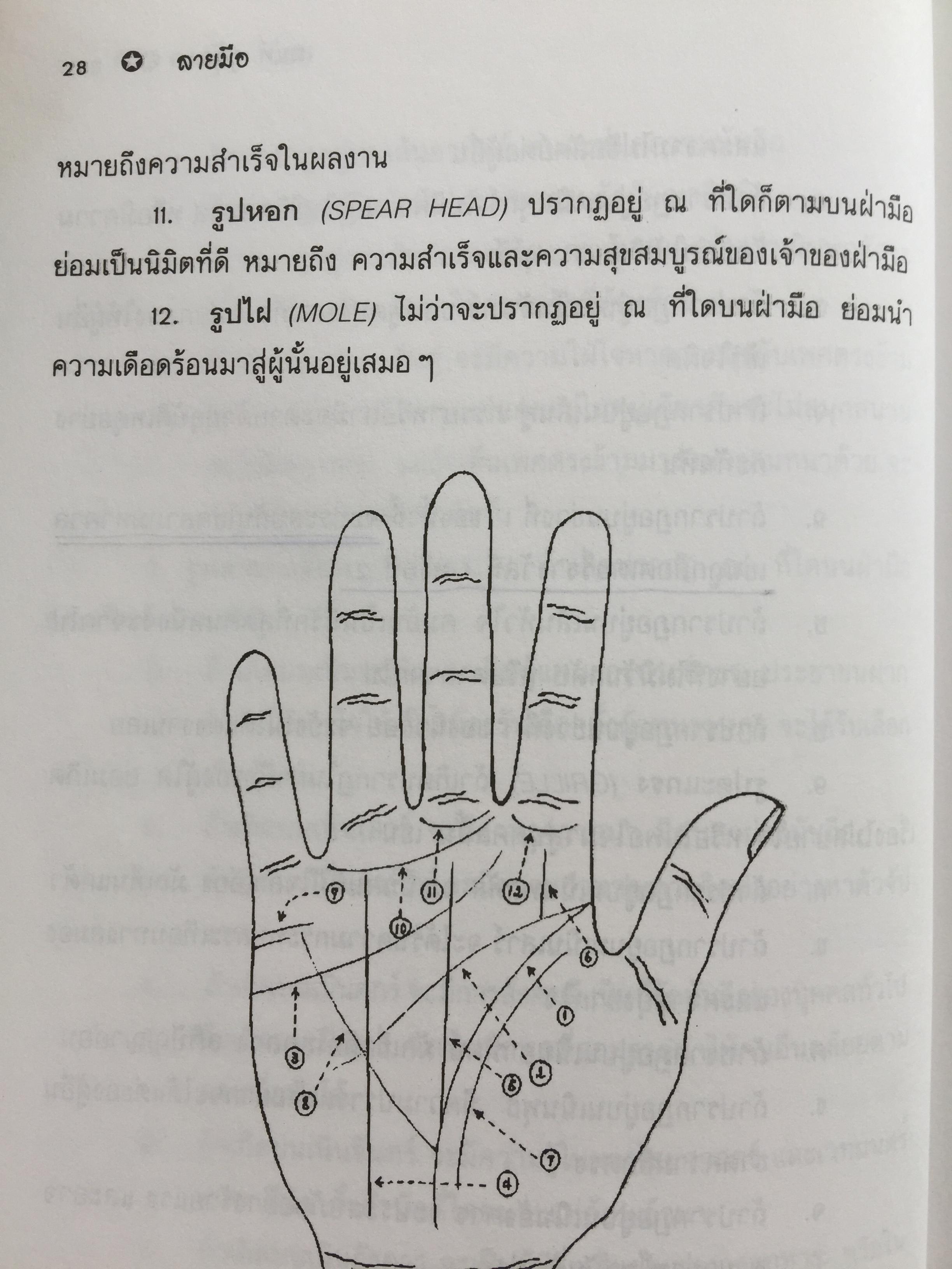 1)ลายมือคือตัวแทนของคุณ. ลักษณ์ เรขานิเทศ 2) แนะลายเส้นบนฝ่ามือ เสน่ห์ ชูกุล. 3)โหรใหญ่คุยเฟื่องเรื่องลายมือ บัญชา เลิศธนู 4) ทำนายลายมือ ทำนายปาน-ไฝ ทายใจ ทำนายอนาคต. ส.วิษณุรักษ์ 0 กก.