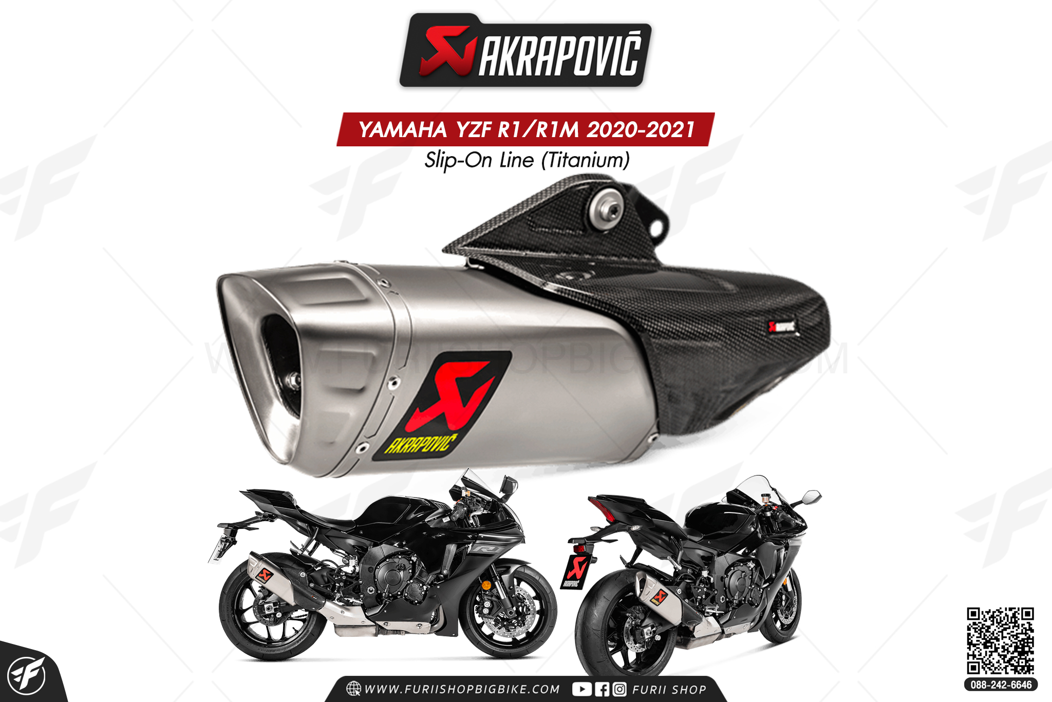 ท่อแต่ง Akrapovic Exhaust Slip-On Line (Titanium) ปลายดาบ YAMAHA YZF R1/R1M 2020-2021