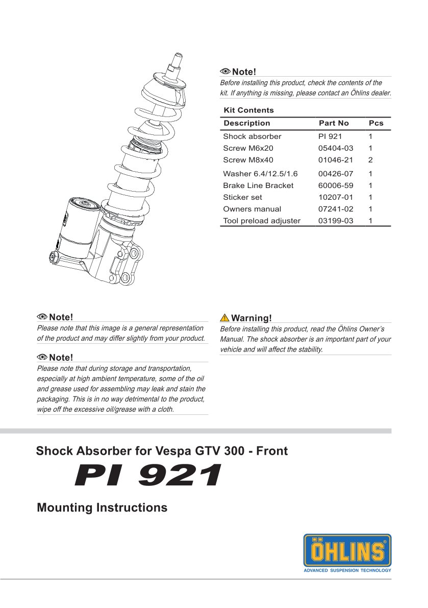โช้คหน้า OHLINS PI921 For Vespa GTV 2024