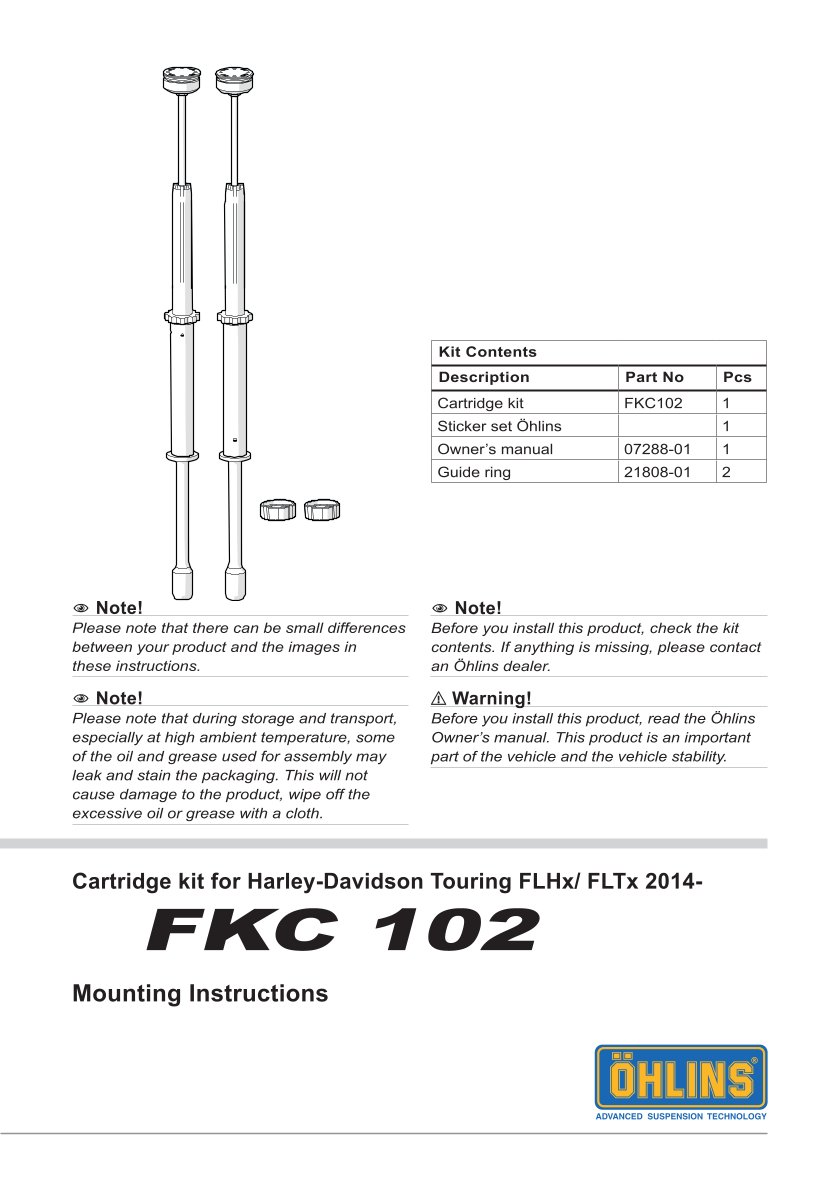 สปริงโช้คหน้า Ohlins FKC102 For Harley-Davidson Ultra Classic 2014-2016