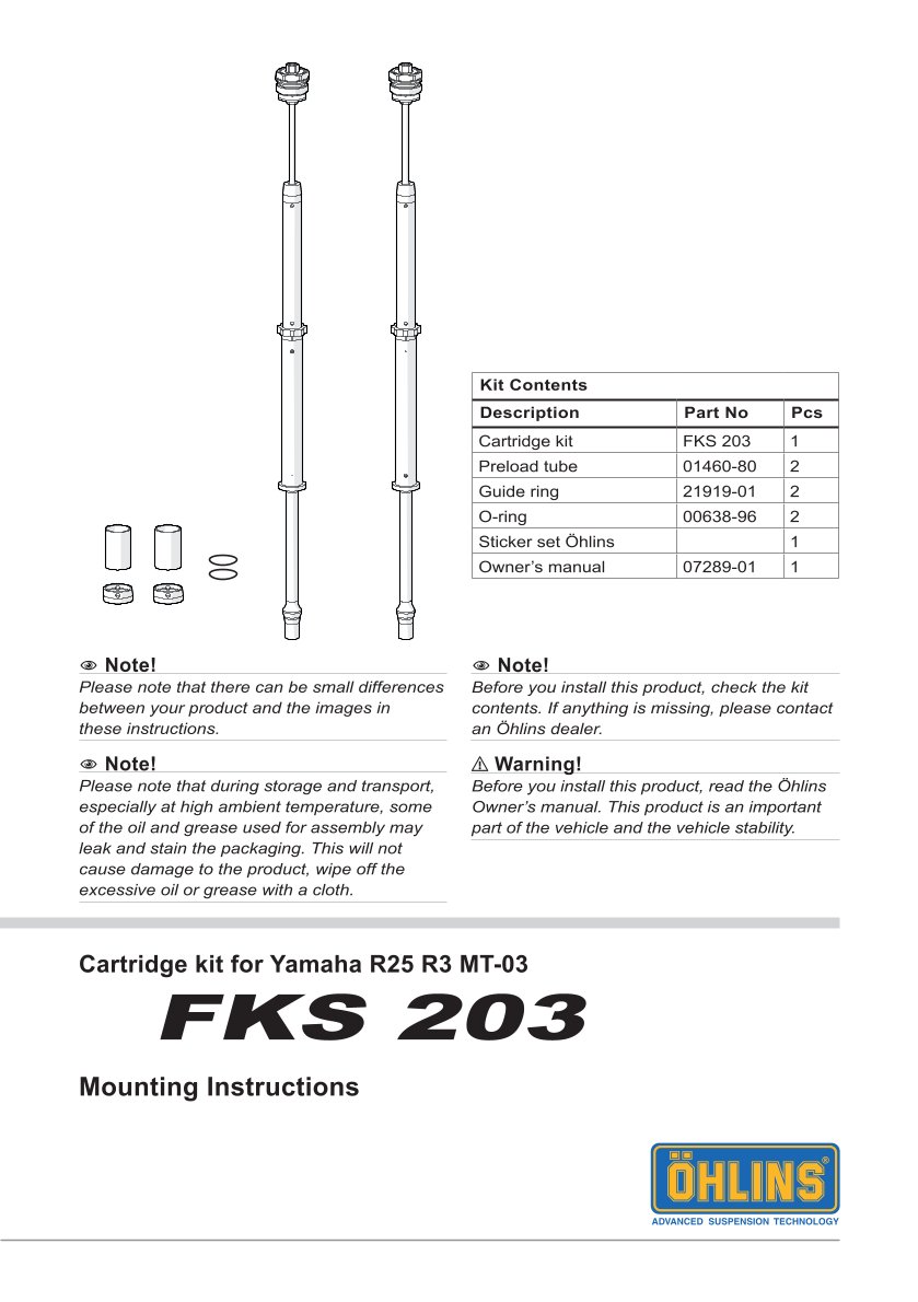 สปริงโช้คหน้า Ohlins FKS203 For Yamaha MT-03 2016-2019