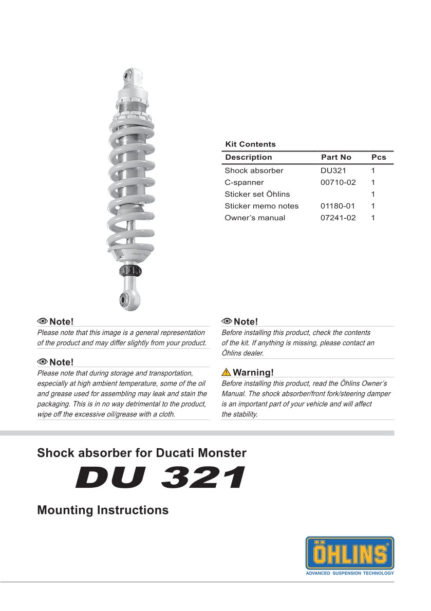 โช๊คหลังแต่ง Ohlins DU321 For Ducati Monster 750 ปี 2002