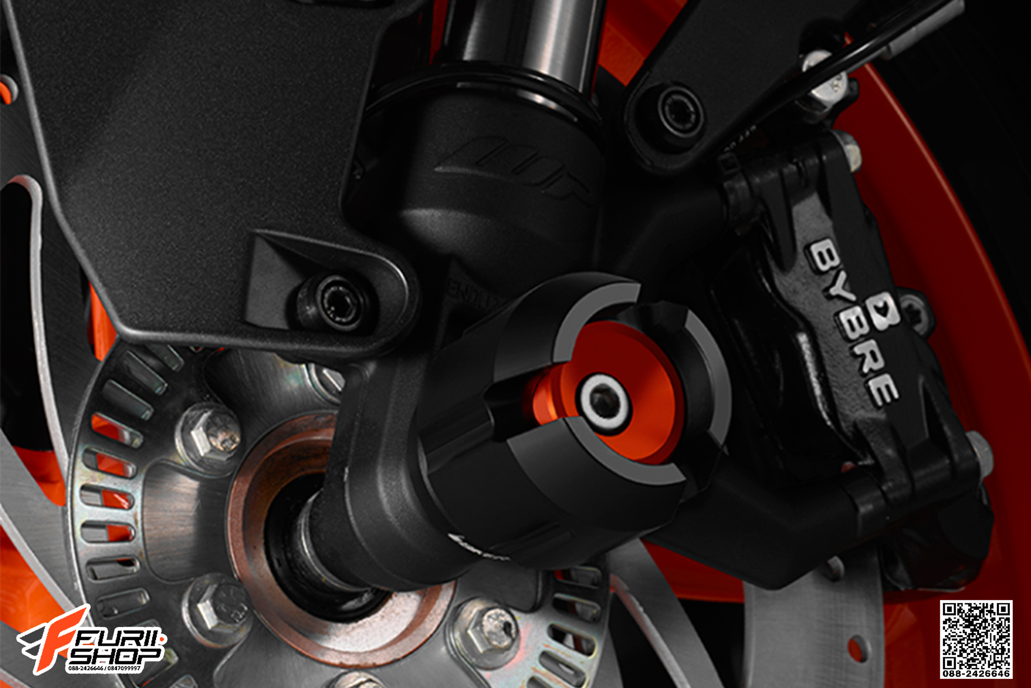 กันล้มล้อหน้า BIKERS สีส้ม FOR KTM DUKE390/RC390