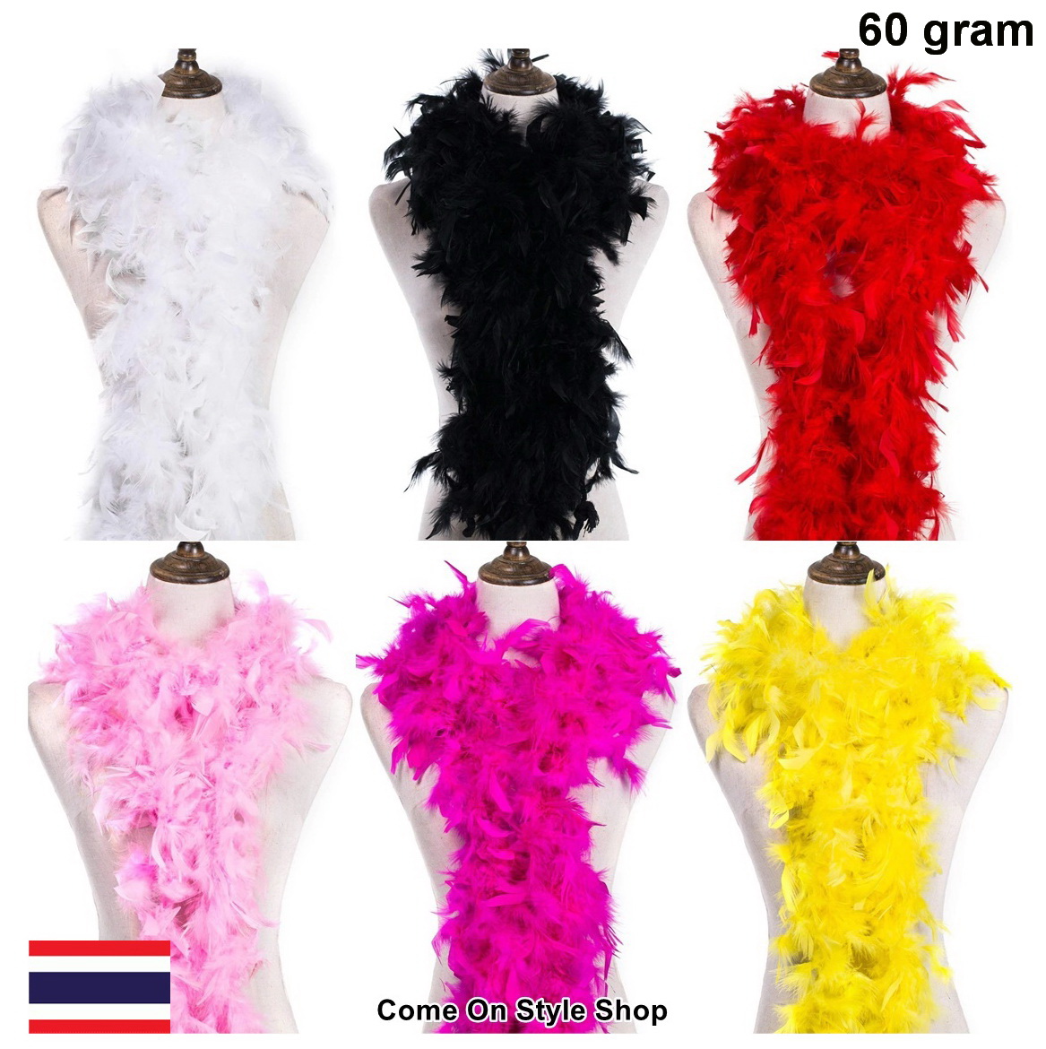 ขนนกเส้น ขนนกเฟอร์ หนานุ่มฟู ไม่มีกลิ่น หนา 60 กรัม ยาว 180 ซม ออกงาน การแสดง สไคล์วินเทจ แกสบี้ Gatsby feather boa fluffy chic party vintage fancy dress