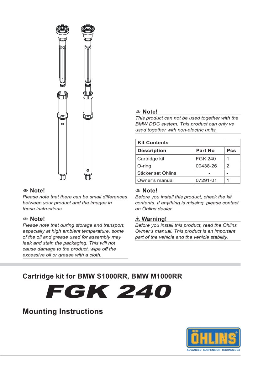 สปริงโช้คหน้า Ohlins FGK240 For BMW M 1000 RR 2021-2023