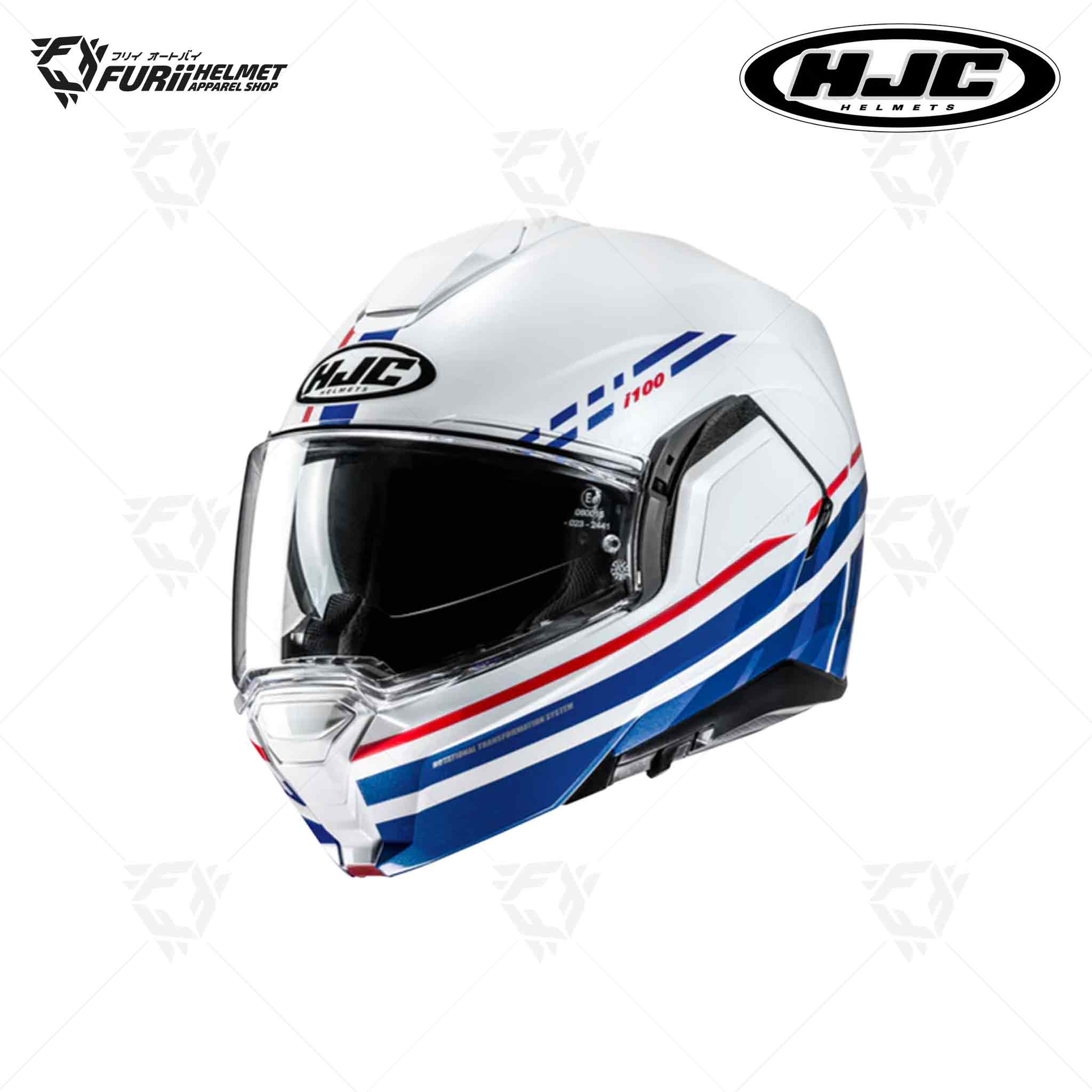 หมวกกันน็อค HJC I100 Modular & Flip-Back SYSMA : MC21 สีขาว/น้ำเงิน/แดง ผิวเงา (มี มอก.)