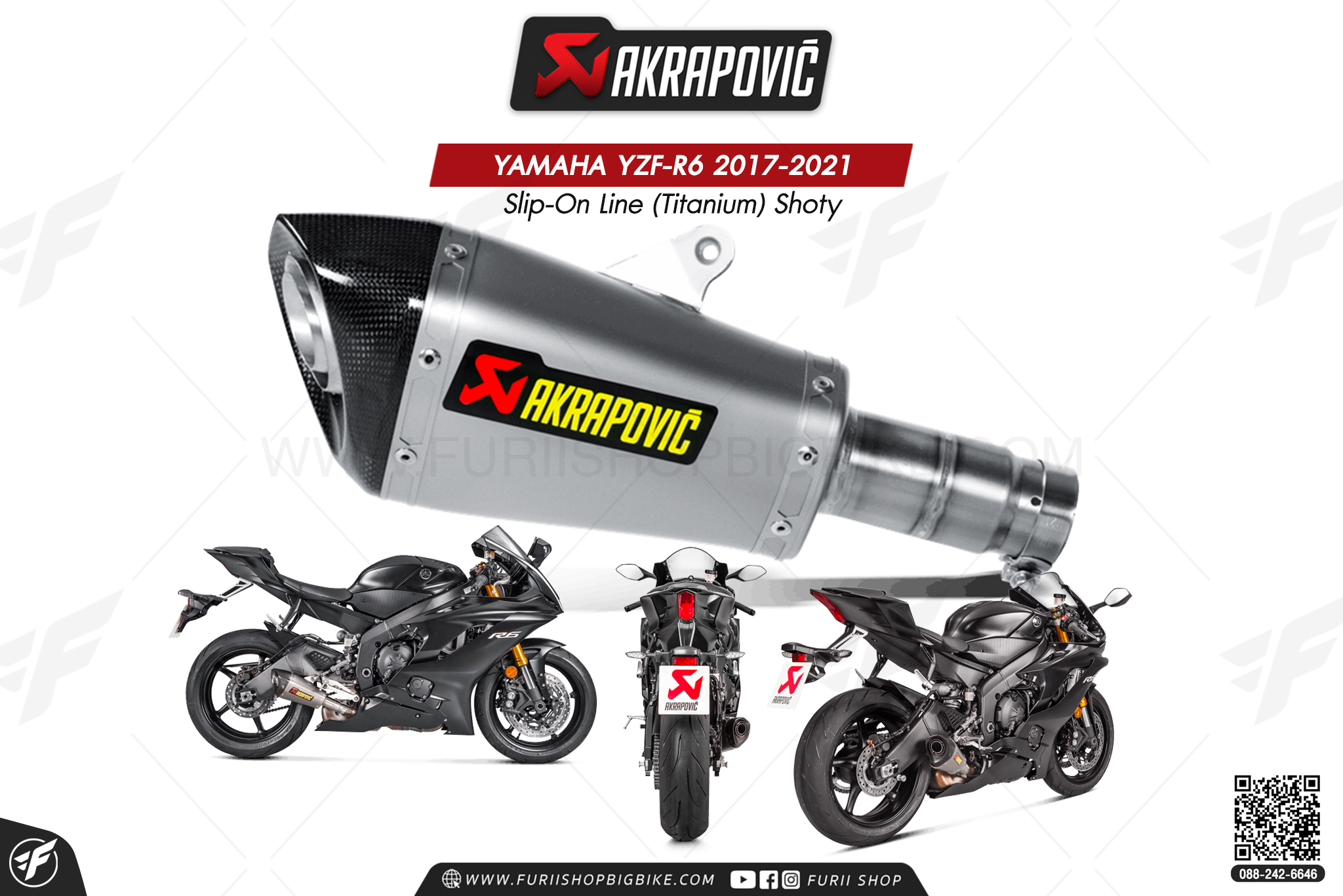 ท่อแต่ง Akrapovic Exhaust Slip-On Line (Titanium) Shorty YAMAHA YZF-R6 2017-2021